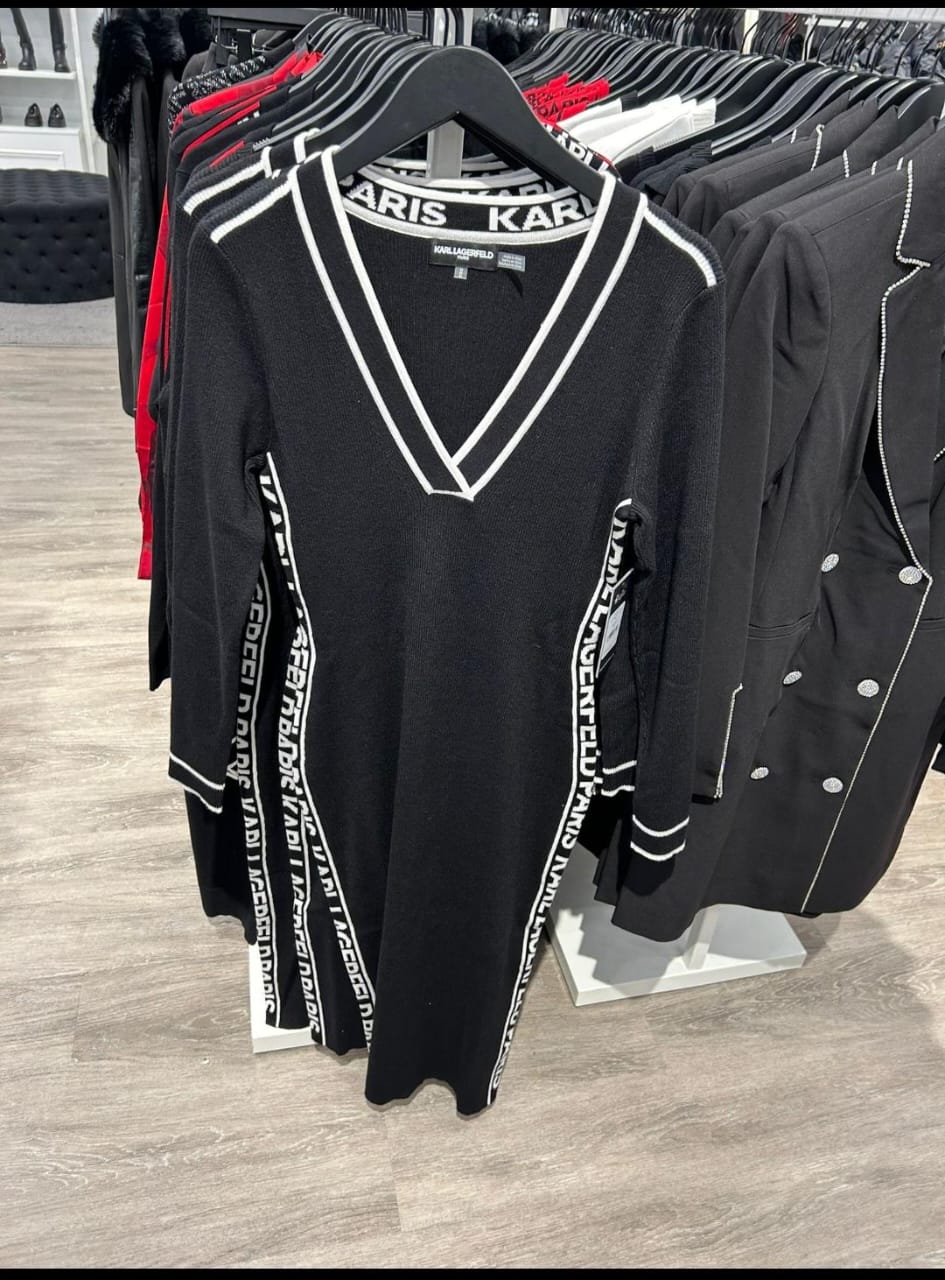 Womens' Karl Lagerfeld Paris LOGO TAPE SWEATER DRESS