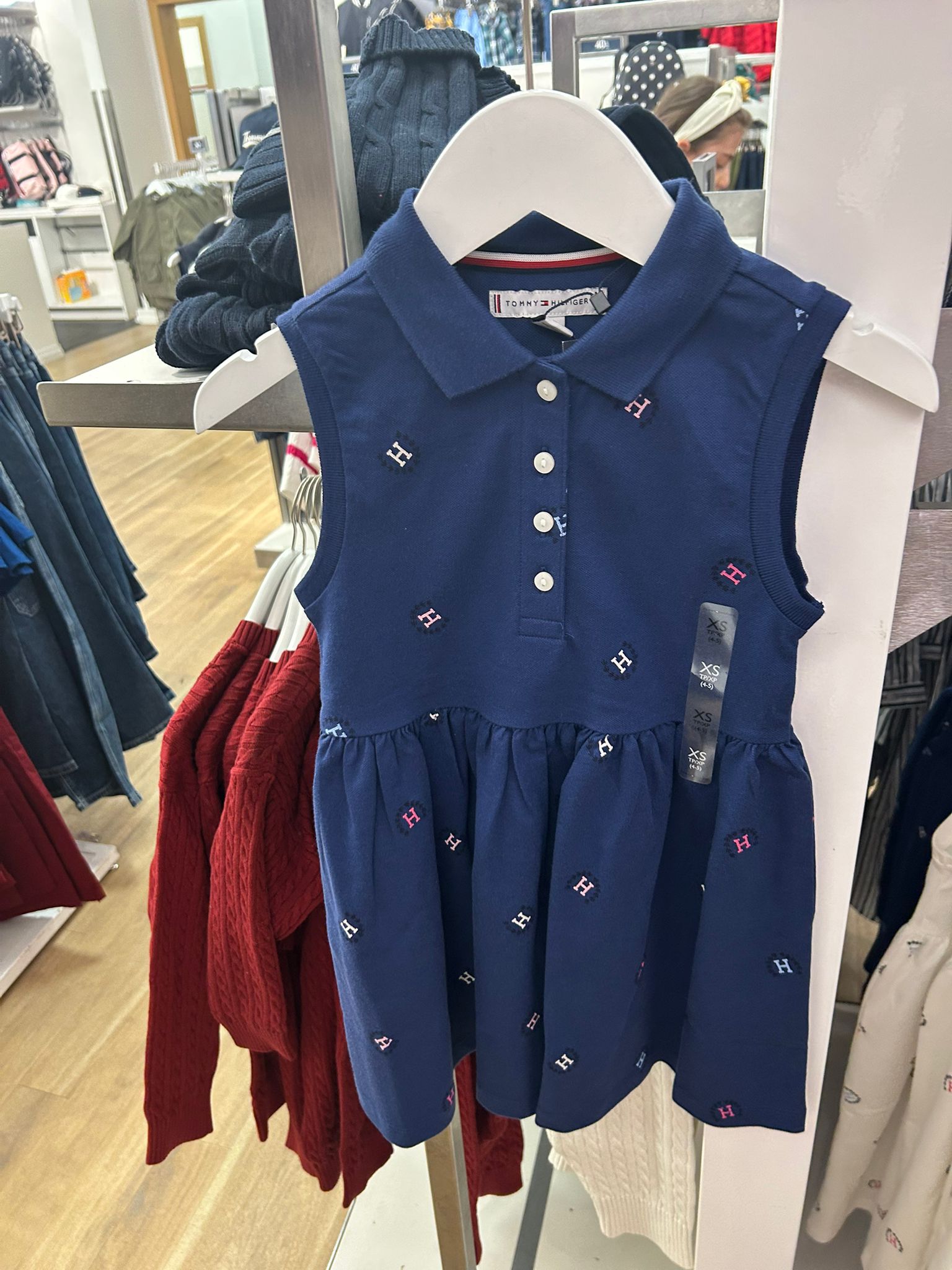 TOMMY Girls Sleeveless Allover Logo Polo Dress Blue Ink