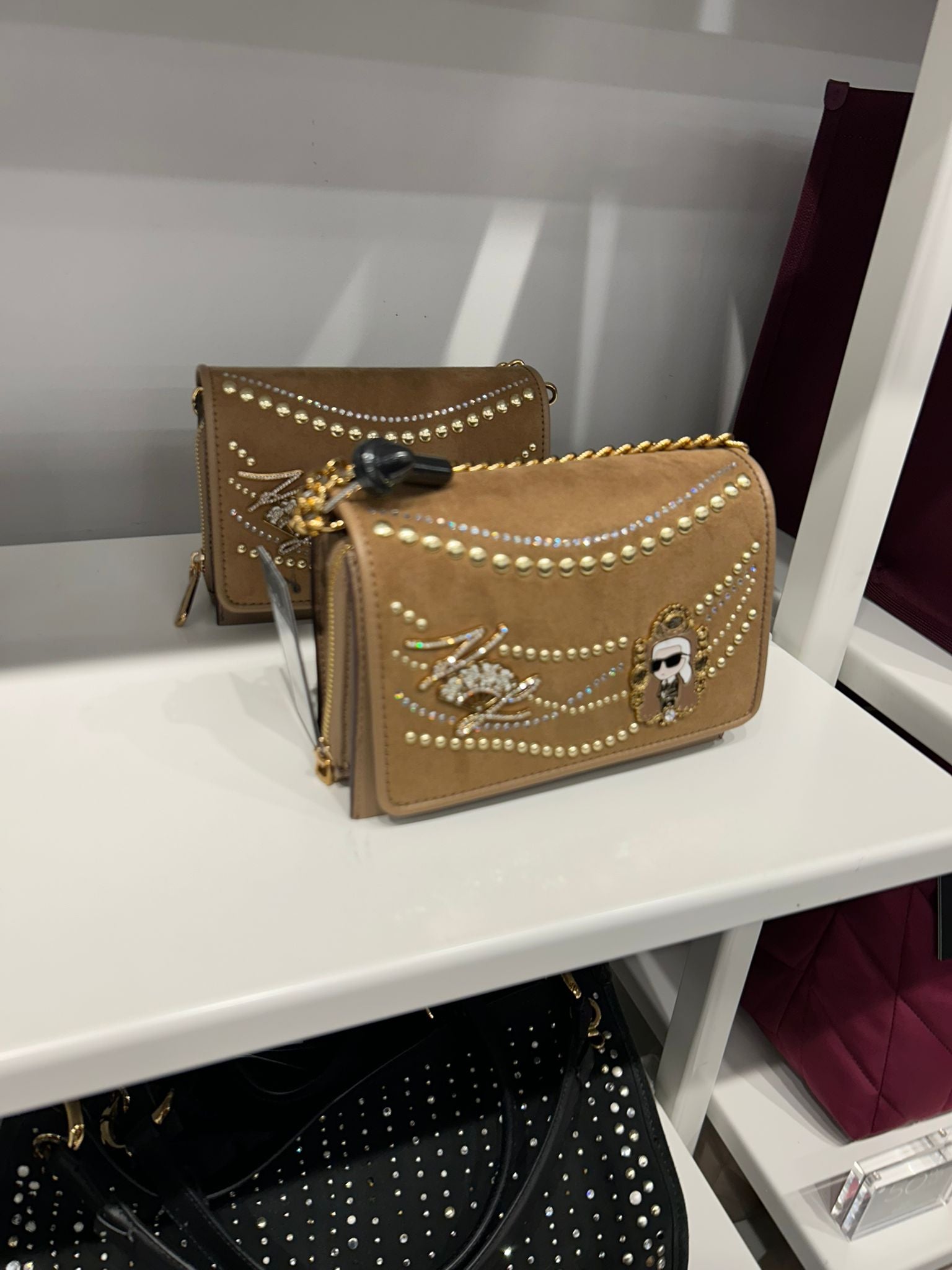 Karl Lagerfeld Paris Womens' LOURDES SUEDE FLAP CROSSBODY Brown