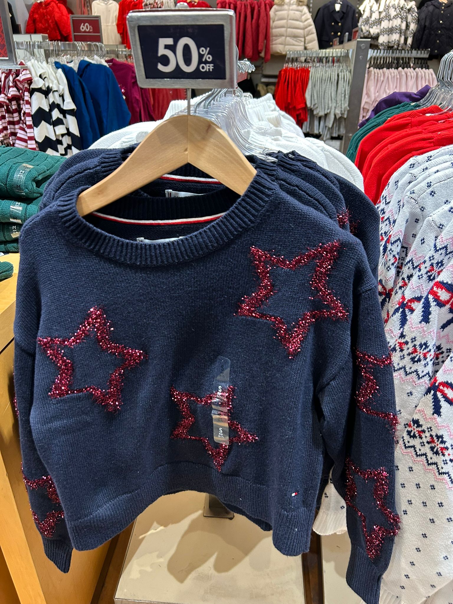 TOMMY Girls Intarsia Shimmer Star Sweater Navy