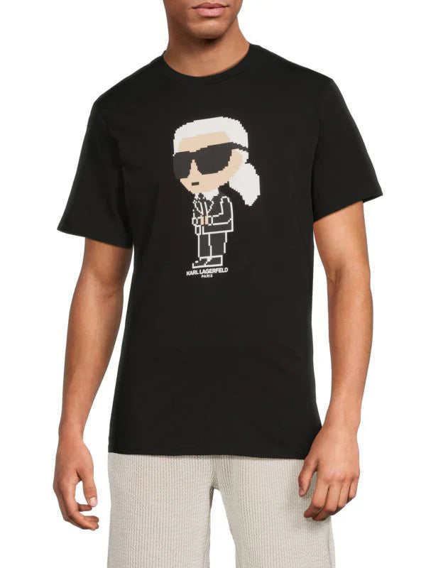 Karl Lagerfeld Paris MENS' Pixelated Karl Character Graphic Cotton T-Shirt