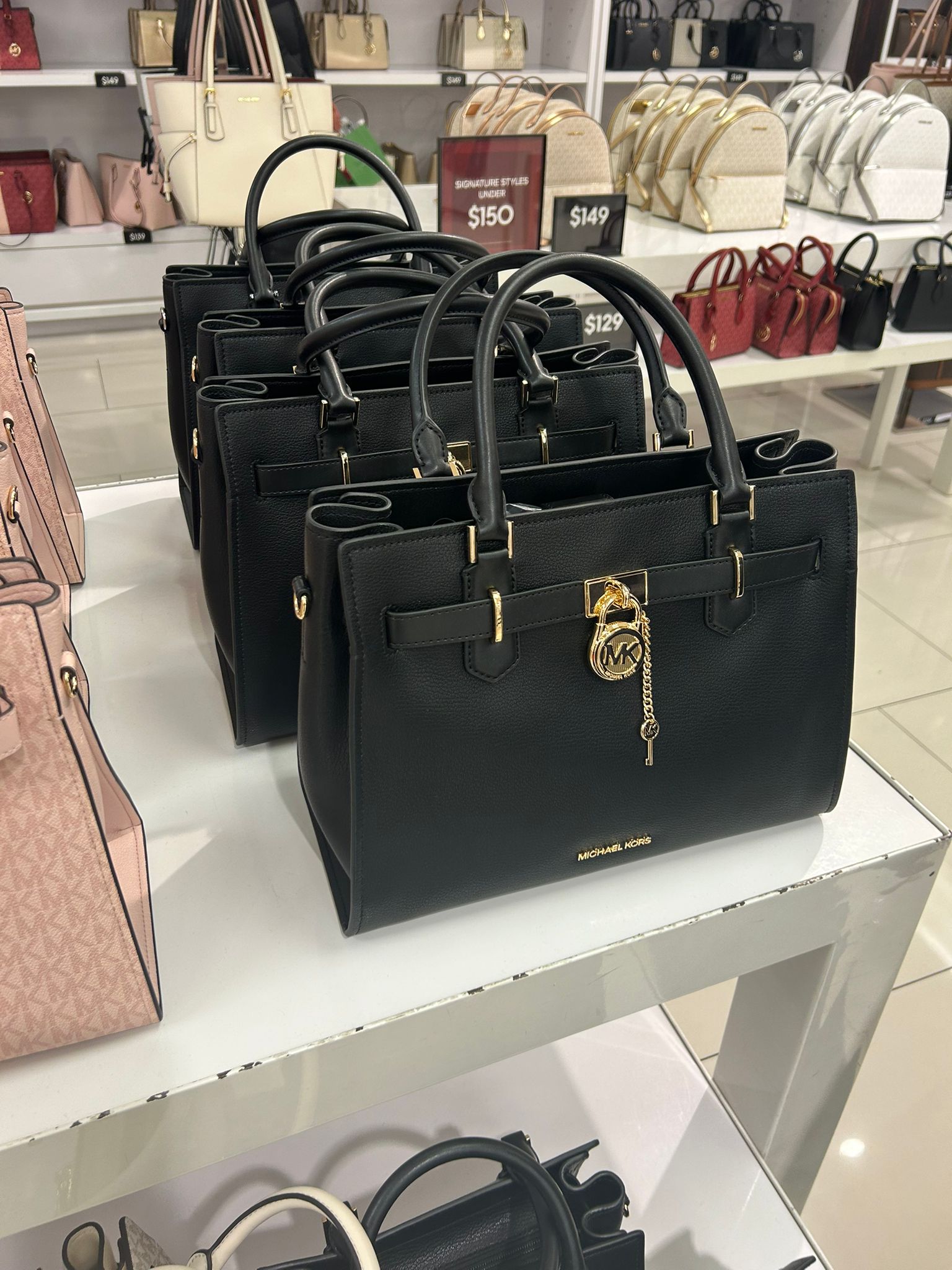 Women's Michael Kors Hamilton Medium Leather Satchel BLACK