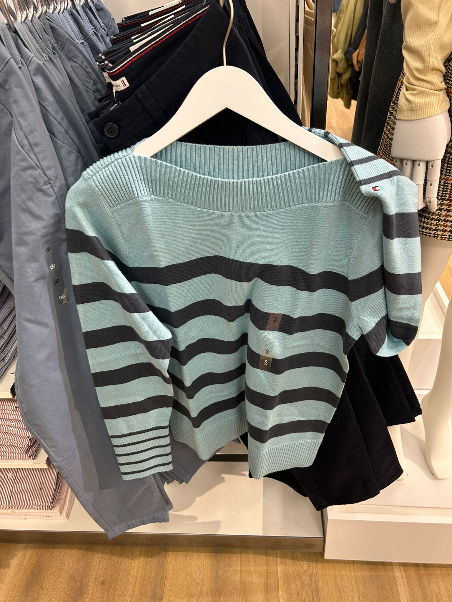 Tommy Womens' Stripe Boatneck Sweater/Crystal Lake