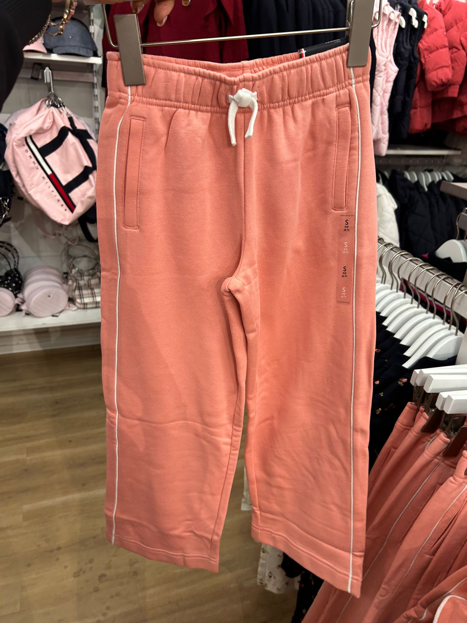 TOMMY Girls Piped Trim Wide Leg Sweatpants Darling Pink