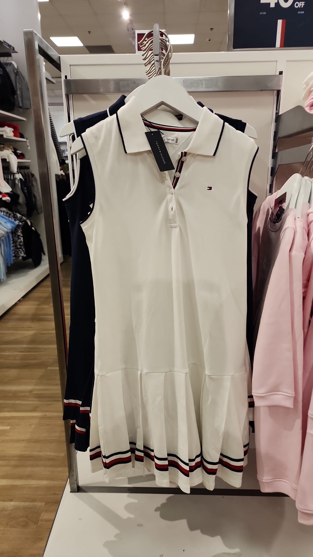 Girls' Tommy Sleeveless Pleated Polo Dress/ White