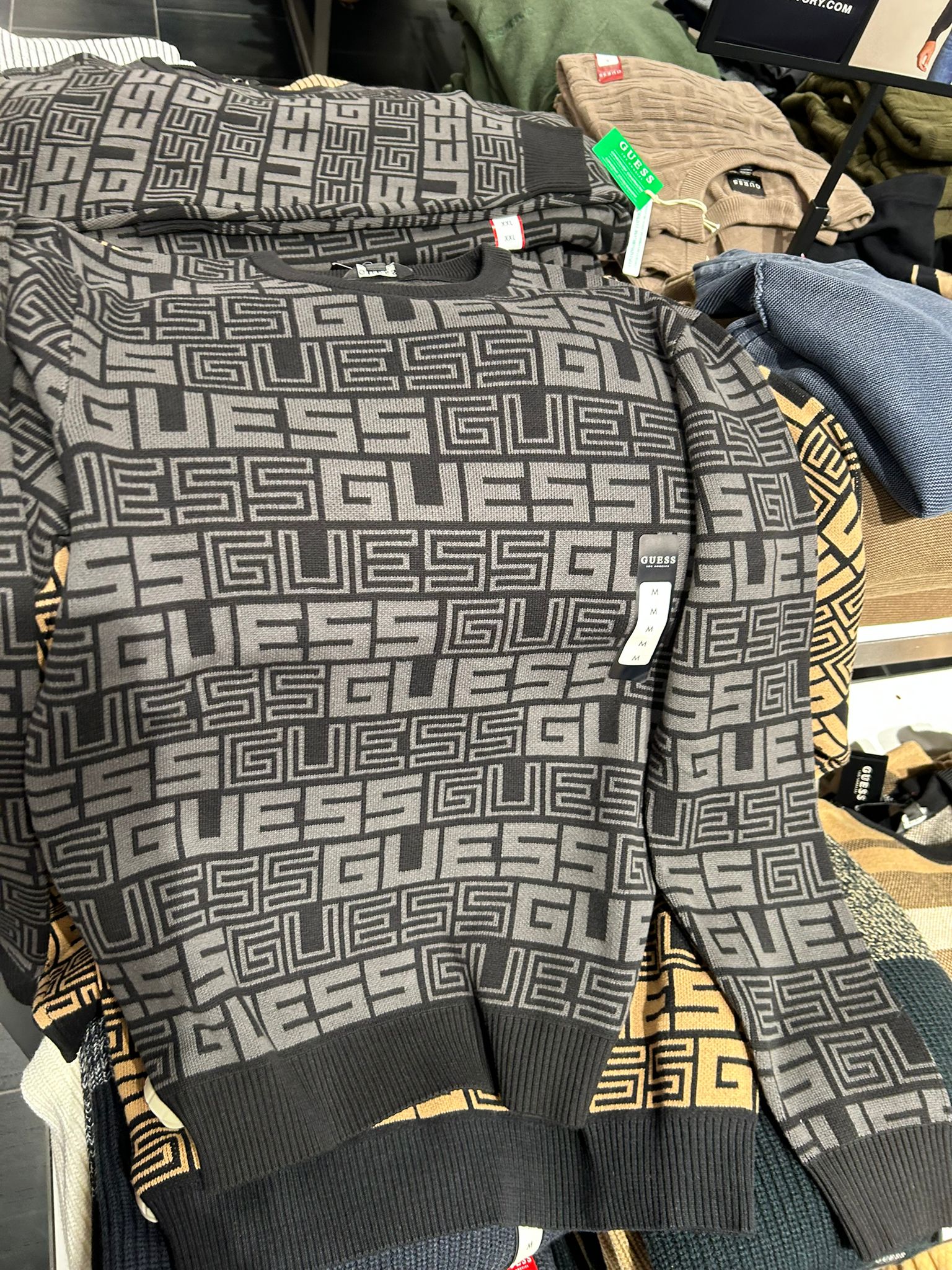 Guess MENS' Hertz Plaid Sweater Paco Logo Sweater Black