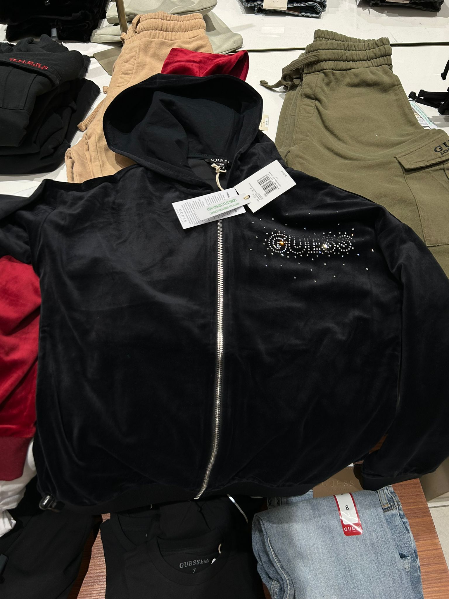 Guess GIRLS' Velour Full-Zip Hoodie (7-14) BLACK