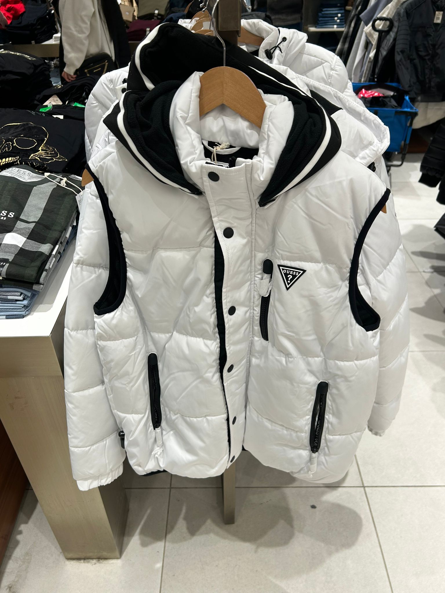 GUESS Mens' Eco Owen Hooded Puffer Vest White