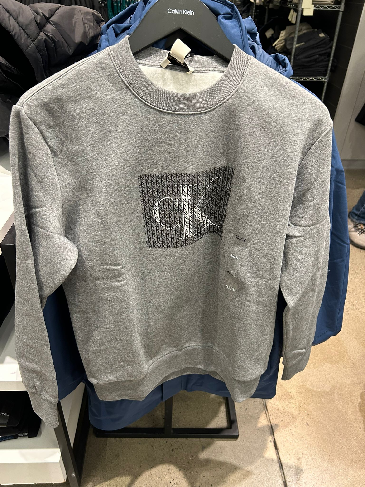 CALVIN KLEIN Mens' Fleece Layered Monogram Graphic Sweatshirt Grey Heather
