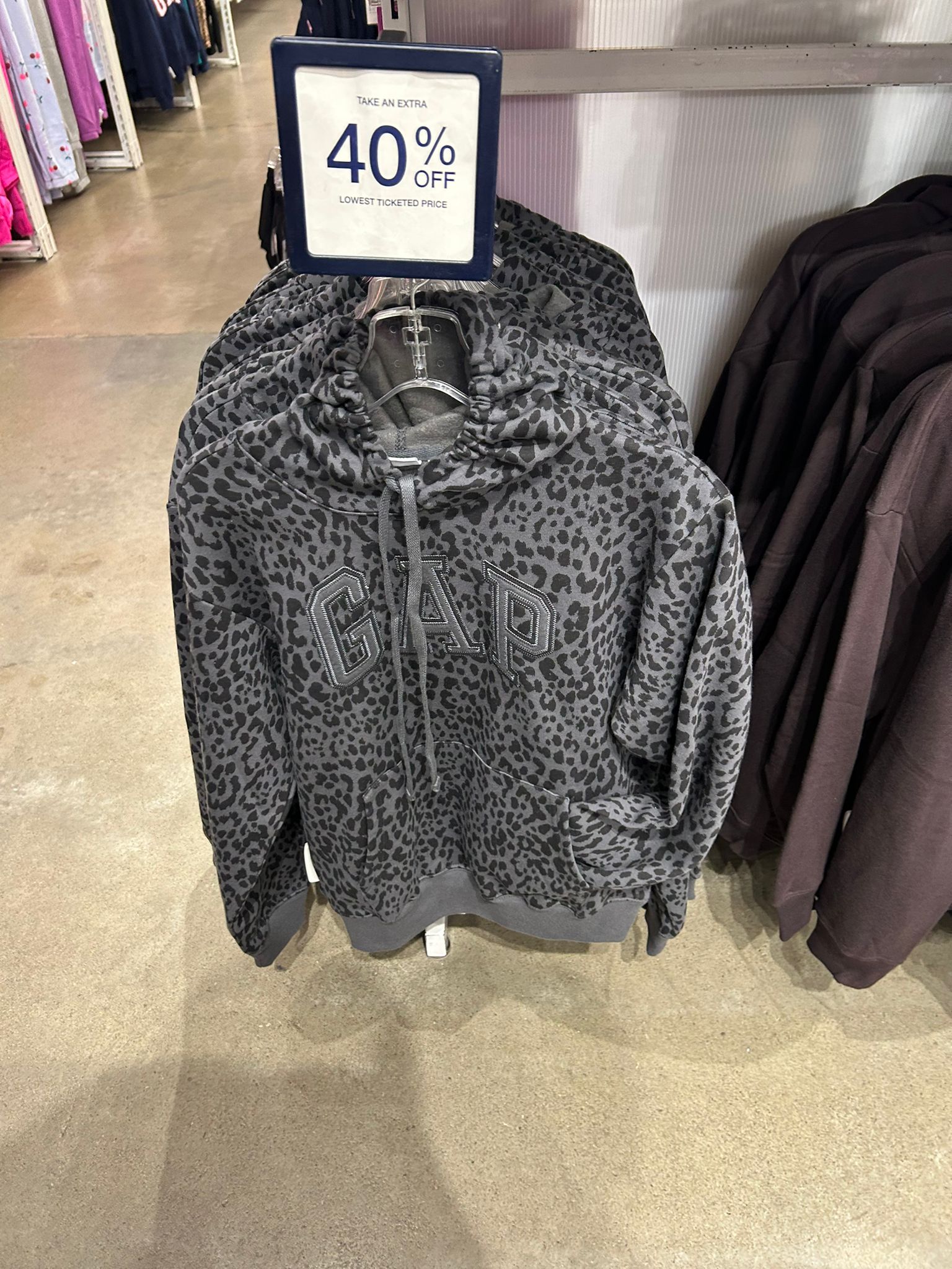 Womens' GAP Grey Leopard Print Heritage Pullover Arch Logo Hoodie