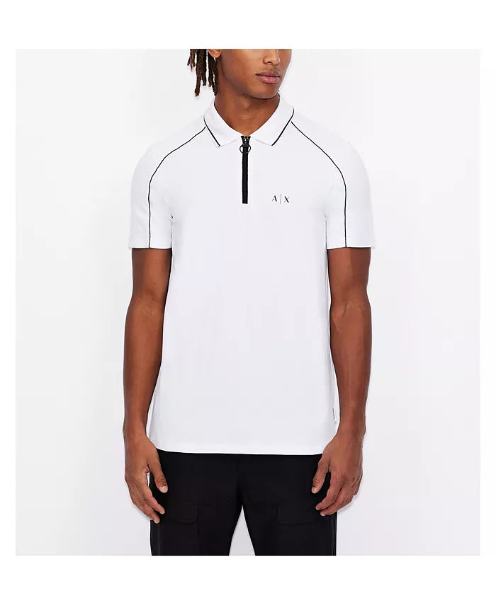 A|X Armani Exchange Men's Zipper Logo Polo Shirt White