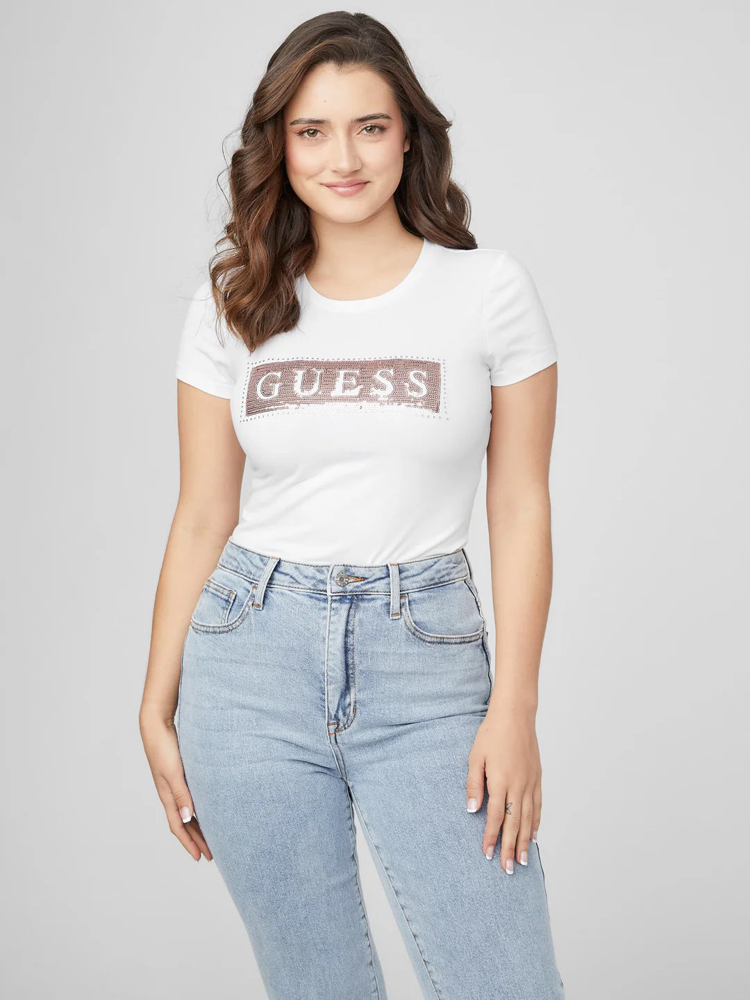 Womens' Guess steel sequin and rhinestone tee/WHITE