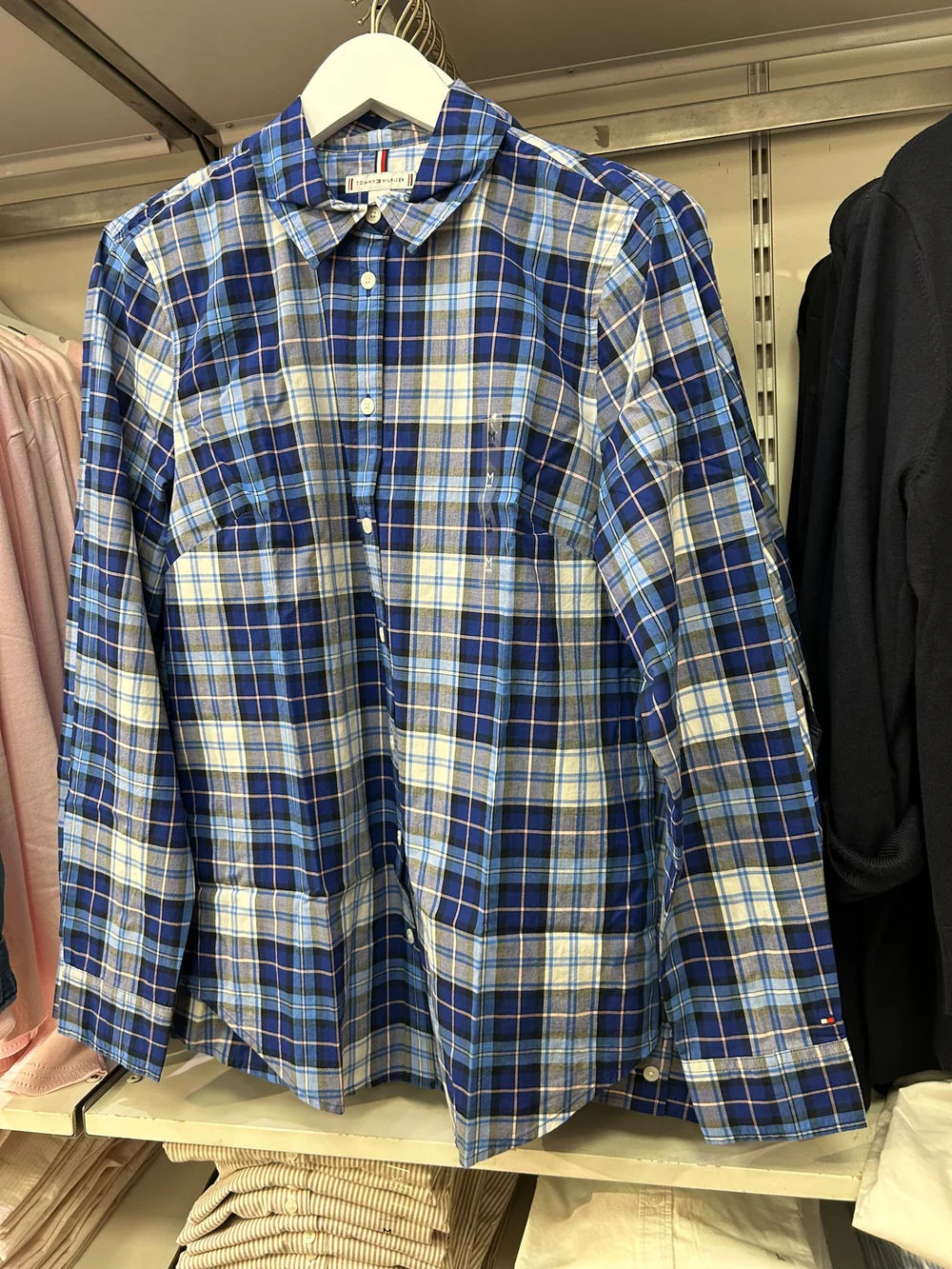 Tommy Hilfiger Women Blue & White Checked Casual Shirt