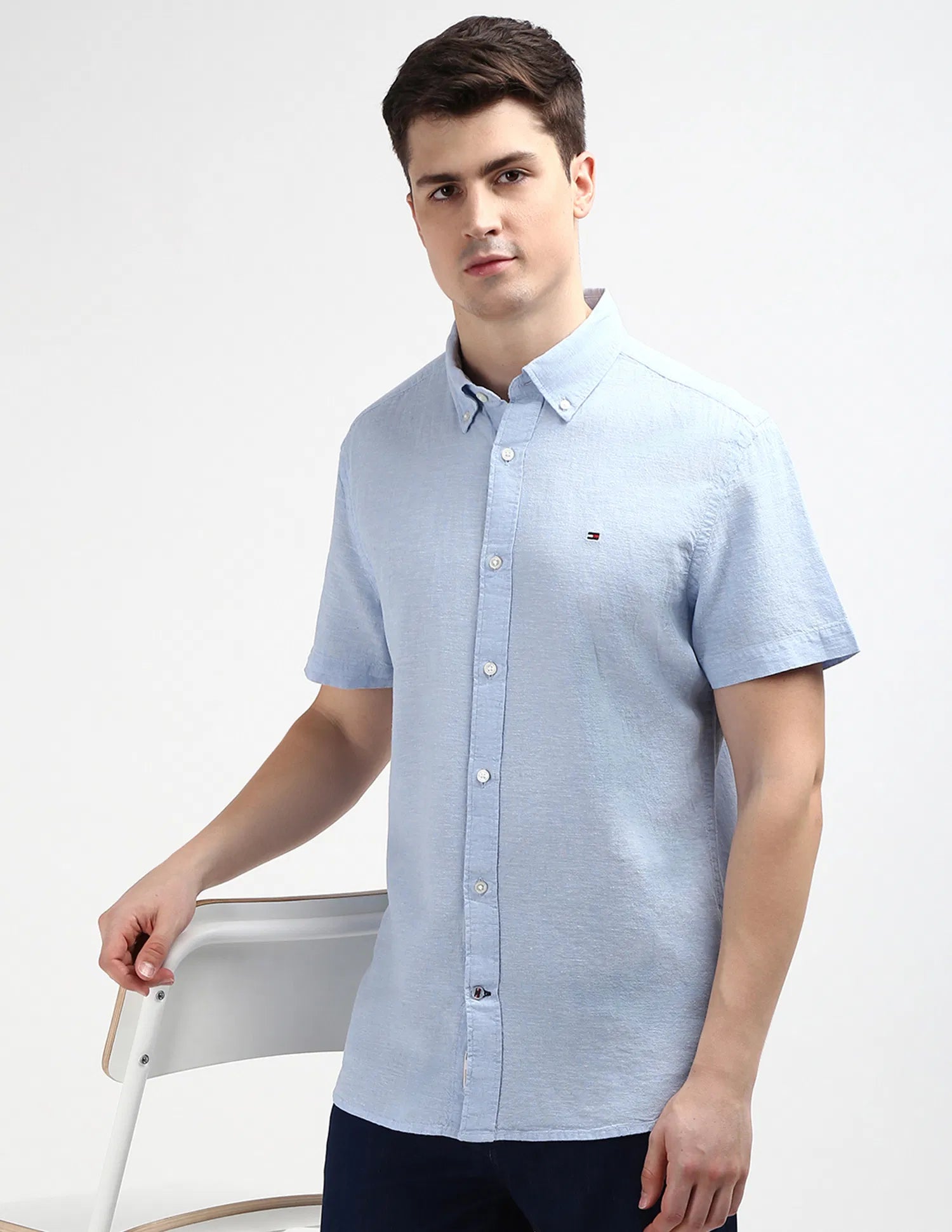 Regular Fit Short-Sleeve Oxford Shirt-Romantic Blue
