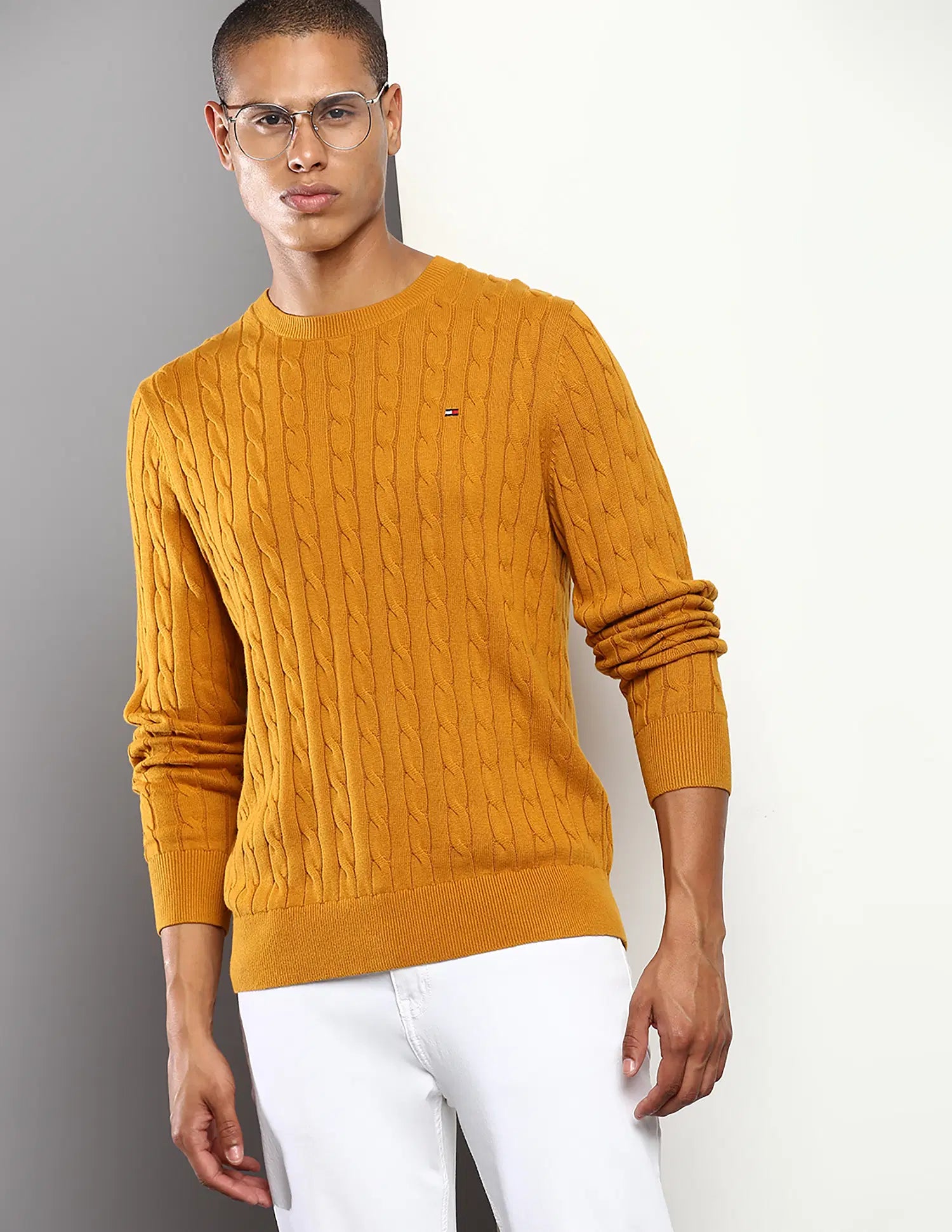 Men' Tommy Cable Knit Crew Neck Jumper