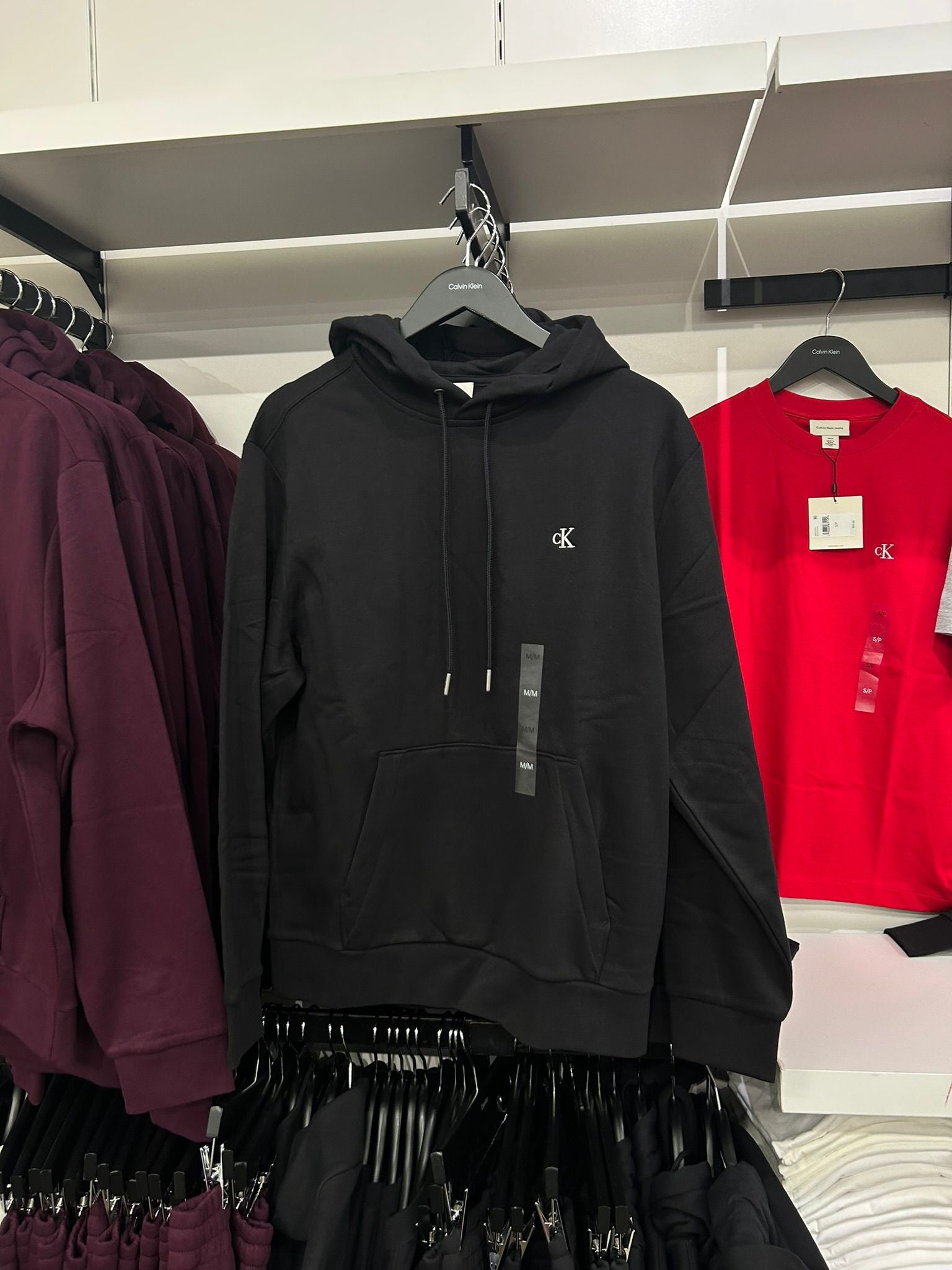 CALVIN KLEIN Mens' Premium Terry Relaxed Monogram Fleece Hoodie Black