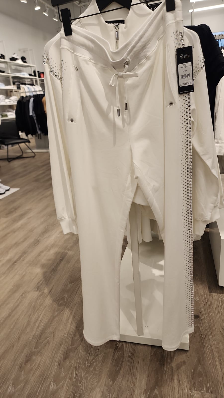 Karl Womens' RHINESTONE TRIM TRACK PANT / WHITE