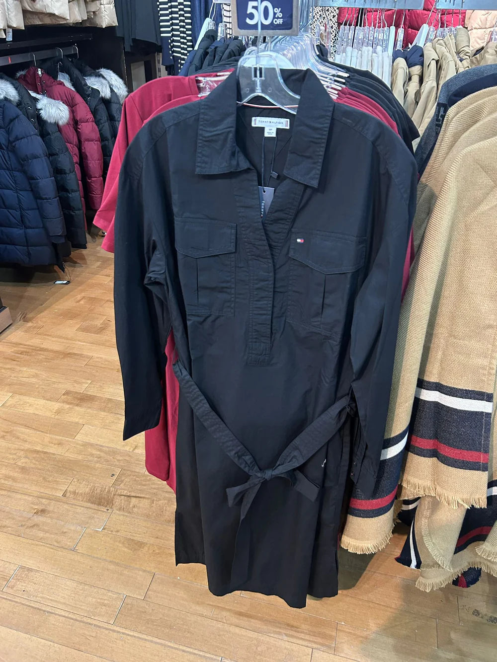 Women Tommy Womens' Belted Cotton Poplin Shirtdress/ BLACK
