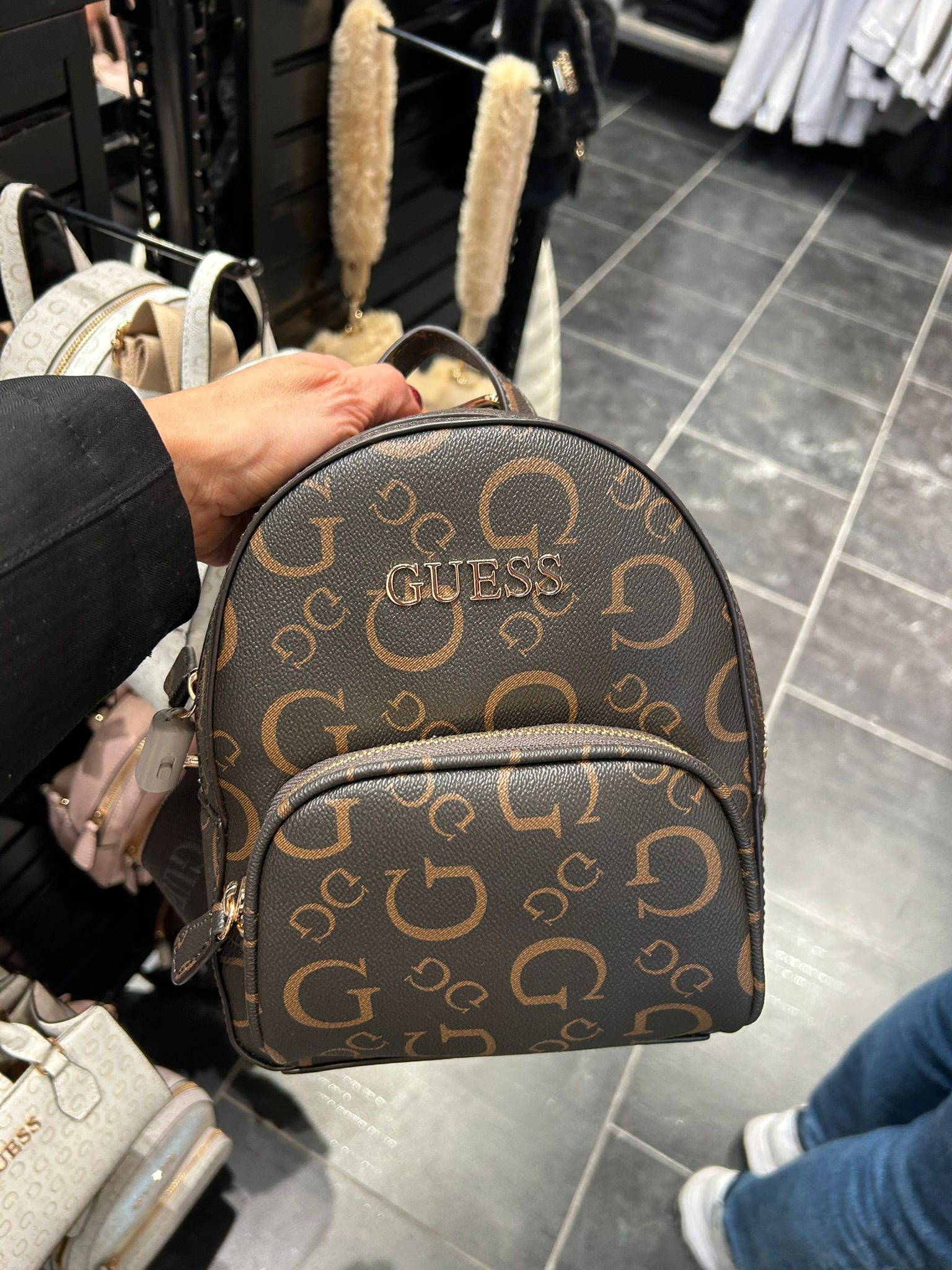 Women's Guess Eldoria Enlarged Logo Mini Backpack Brown