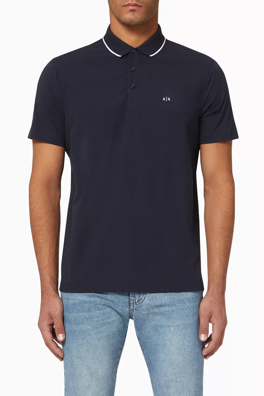 A|X Armani Exchange Men's Zipper Logo Polo T-Shirt.-Navy-