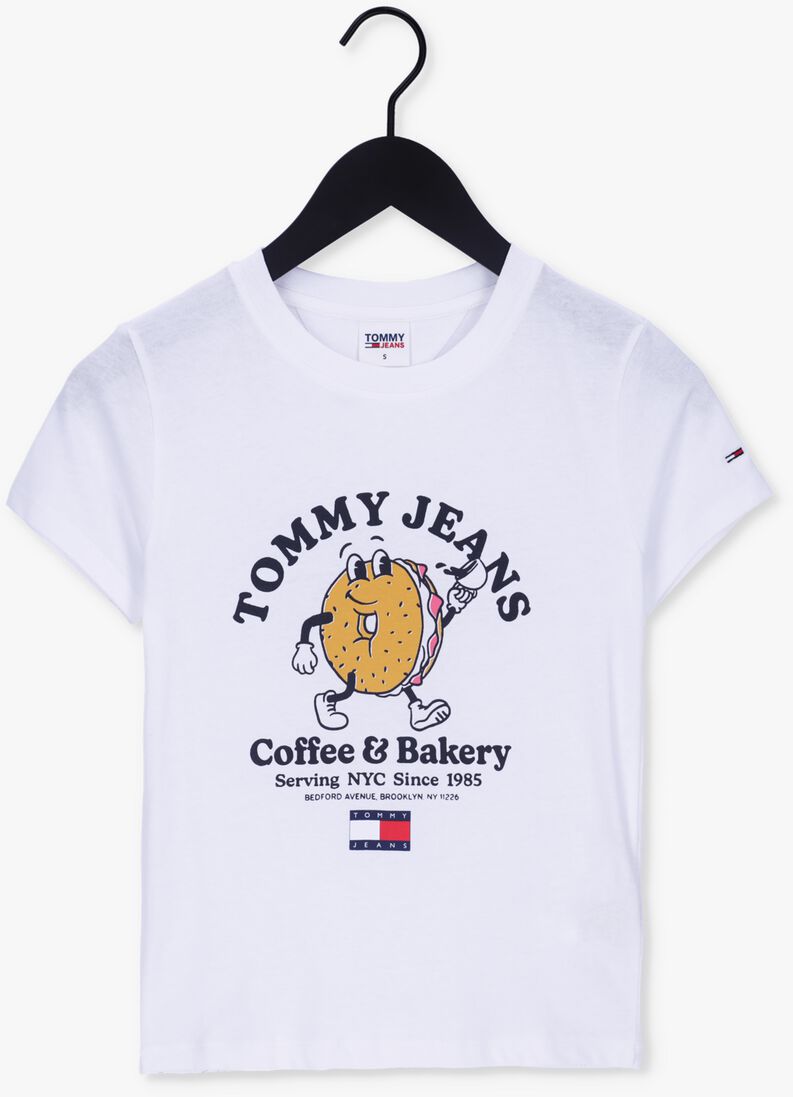 TOMMY JEANS WOMENS' BAGELS CURVE CROPPED COFFEE & BAKERY LOGO T-SHIRT