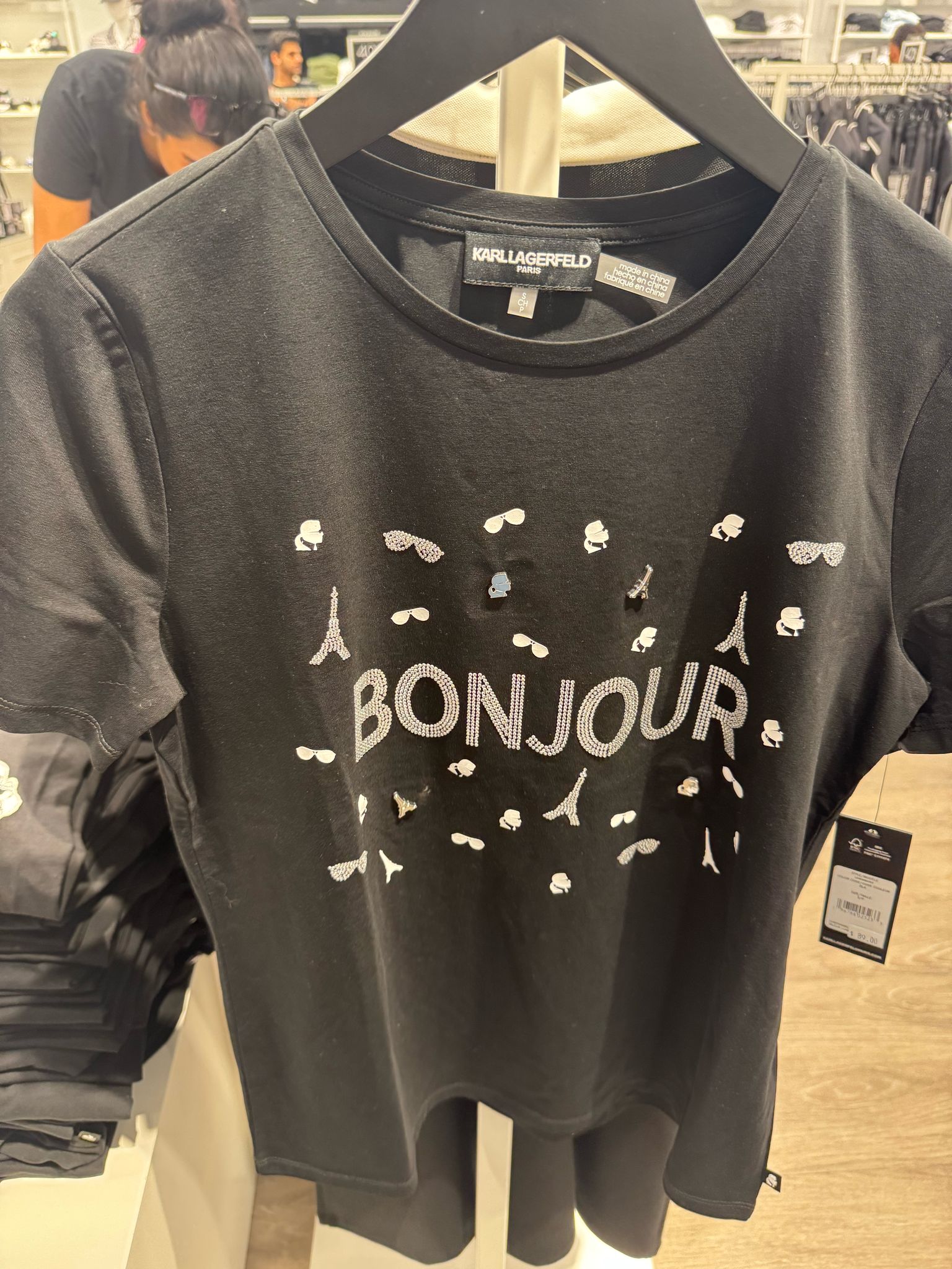 KARL WOMENS' LUXE BONJOUR WHIMSY PINS TEE