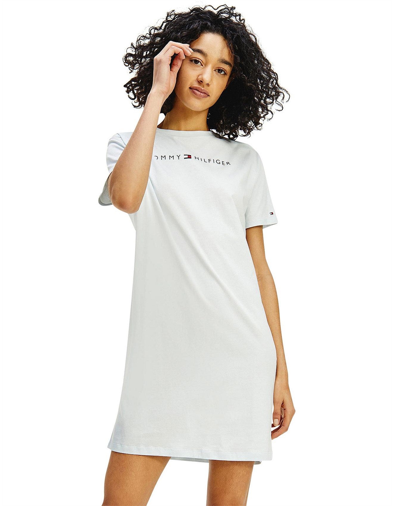 TOMMY HILFIGER WOMENS' Round-Neck Shift Dress with Logo Embroidery/ white