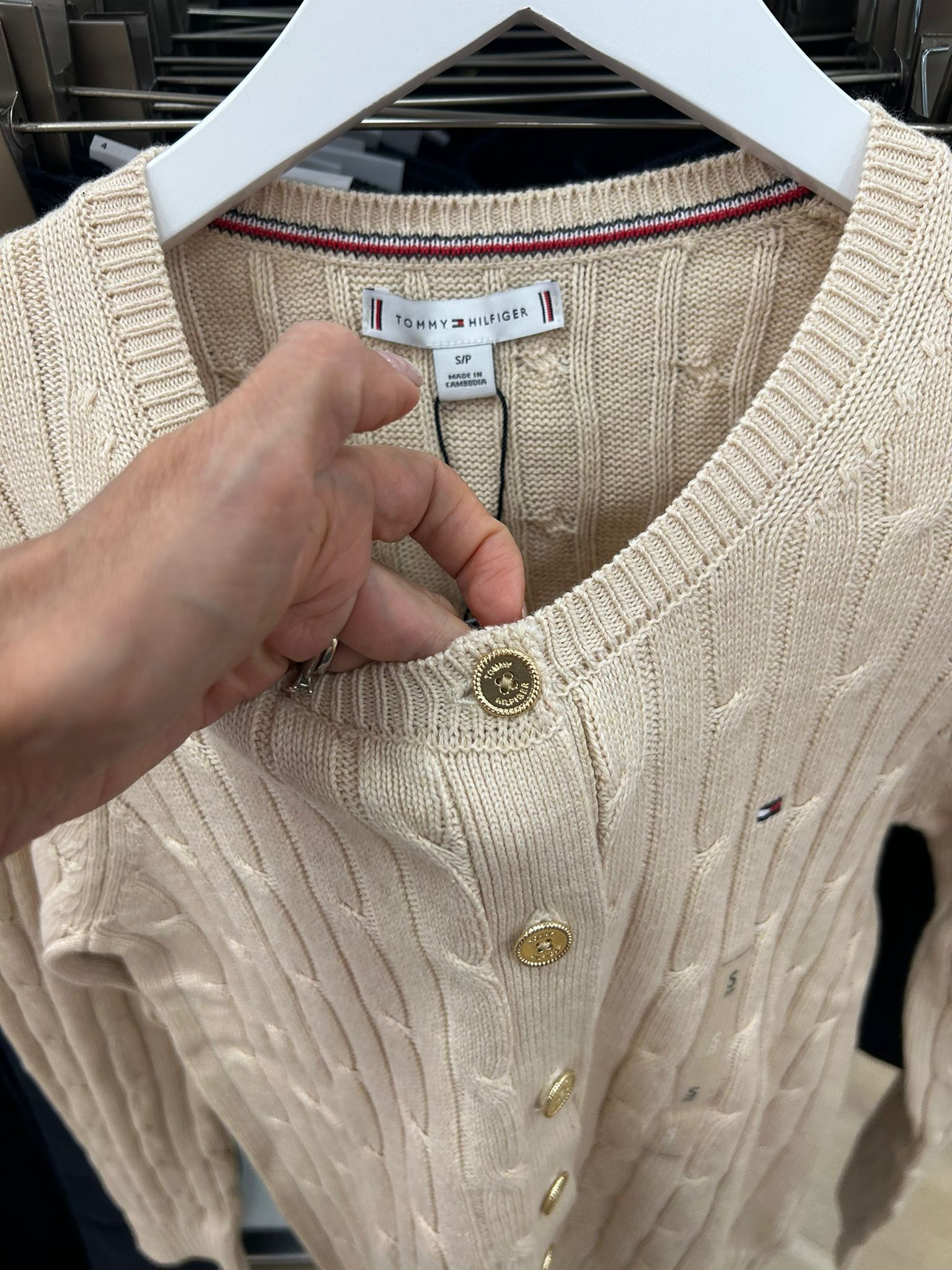 Womens' Tommy Cable Knit Cardigan Beige Heather