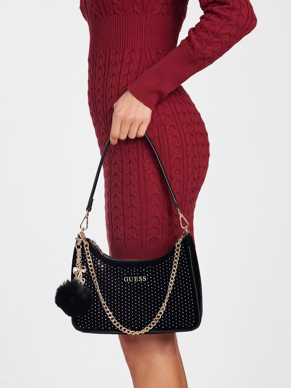 Women's Guess Holly Velvet Shoulder Bag Black