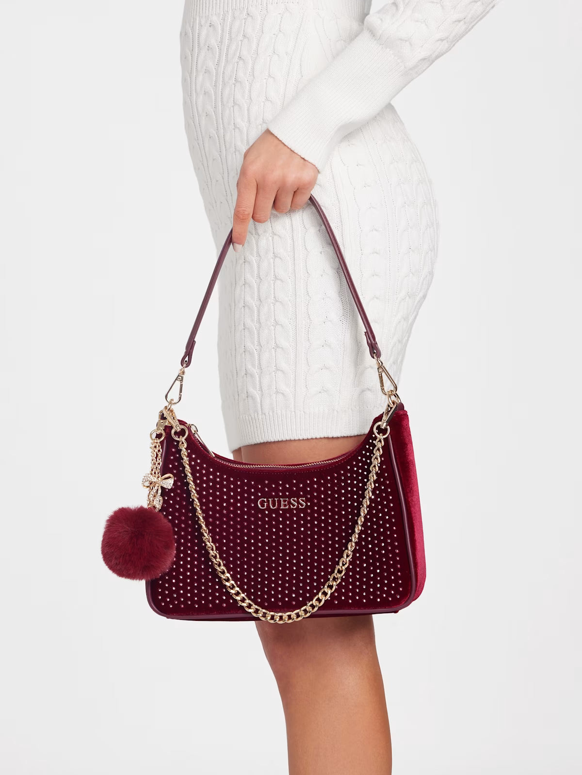 Women's Guess Holly Velvet Shoulder Bag Red