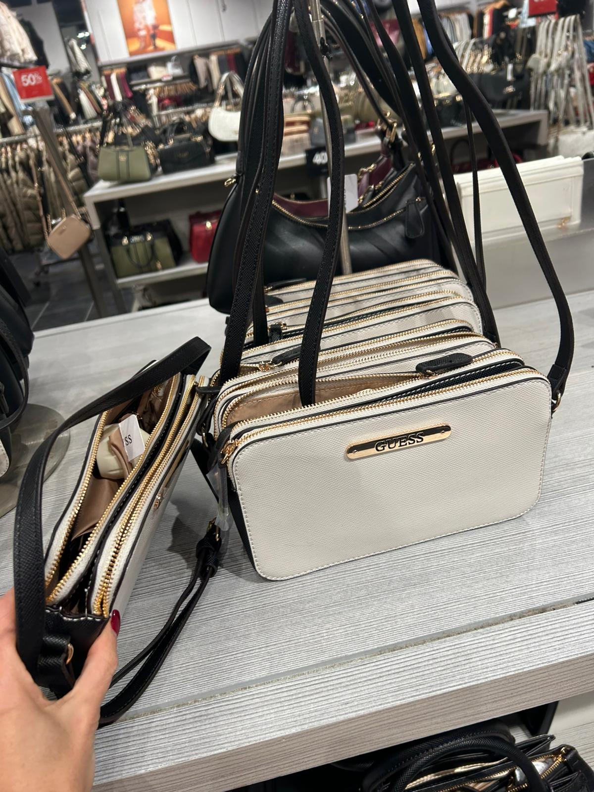 Women's Guess Kyrie Saffiano Top-Zip Crossbody Neutral
