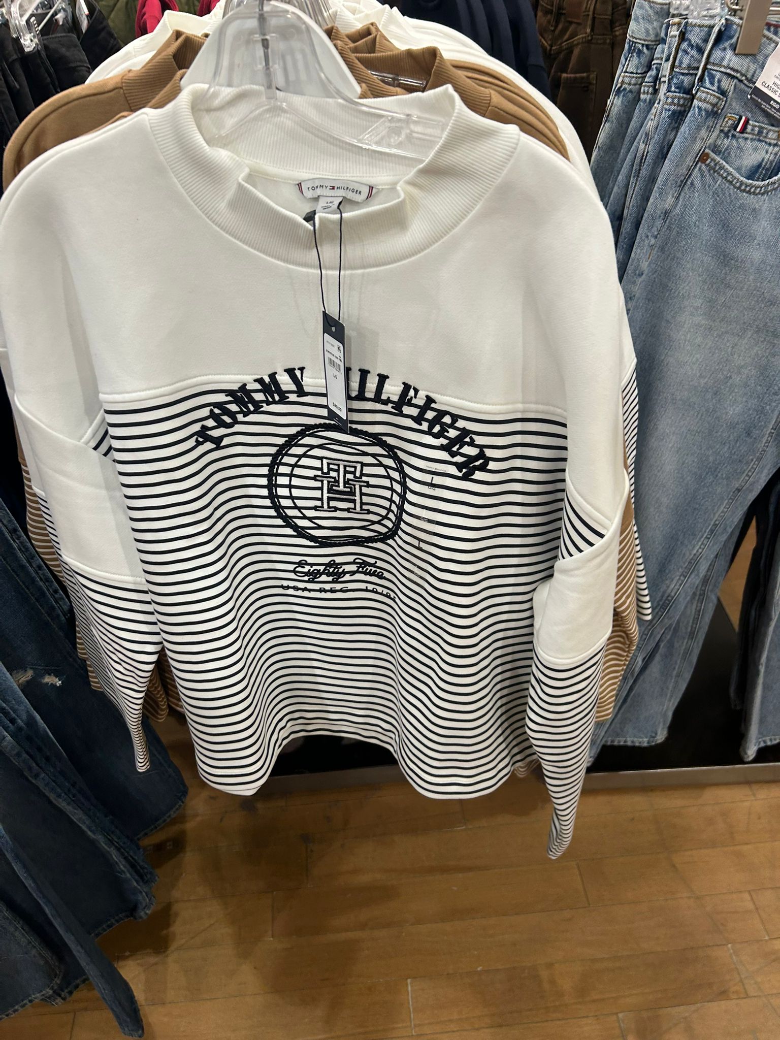 Womens' Tommy Nautical Stripe Cropped Sweatshirt Ecru