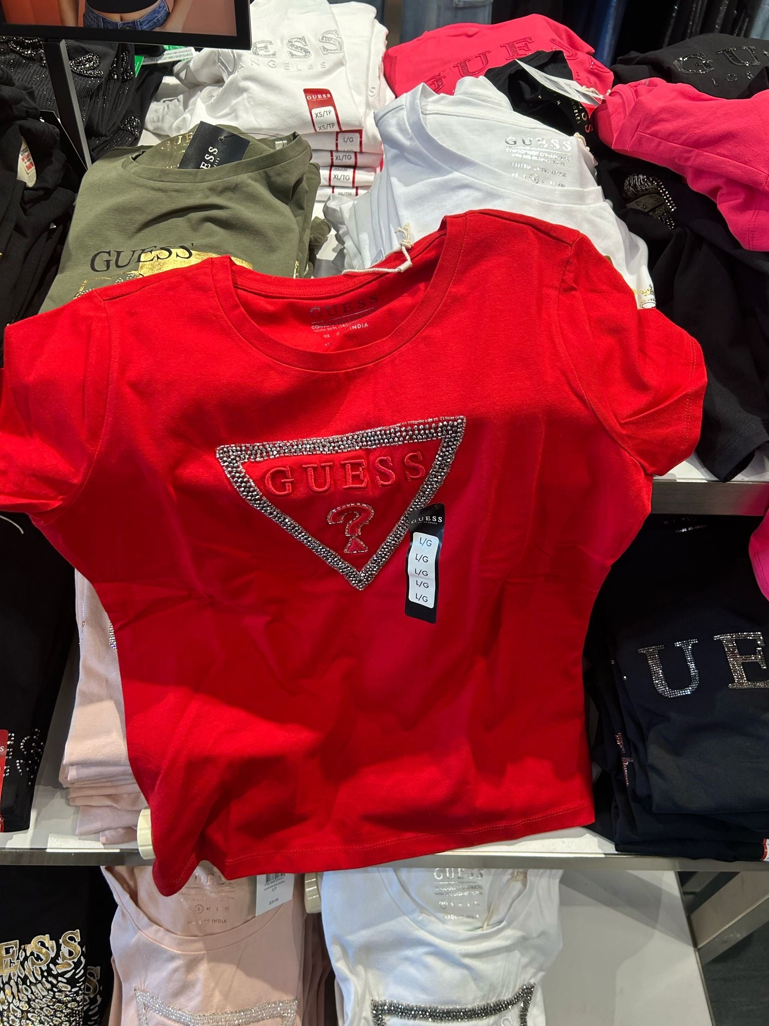 Guess Womens' Carlee Triangle Tee - Red