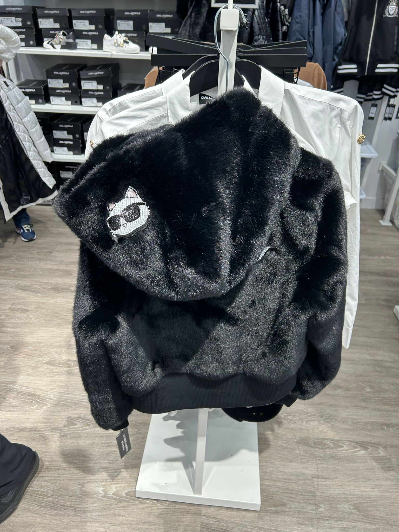 Karl Lagerfeld Paris Women's FAUX FUR PATCH BOMBER