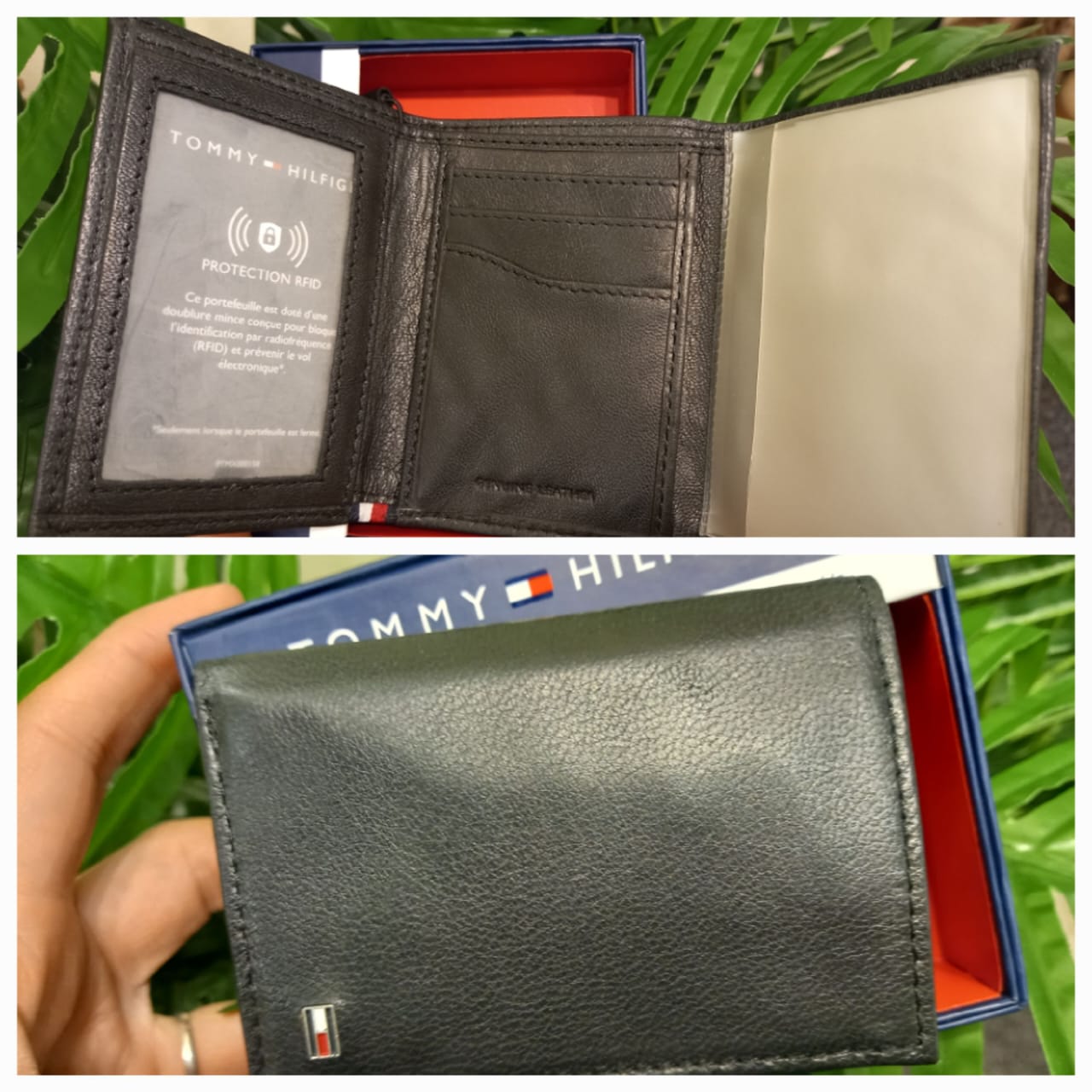 Tommy Hilfiger Men's Trifold Black Leather RFID Wallet & Valet Passcase/ black