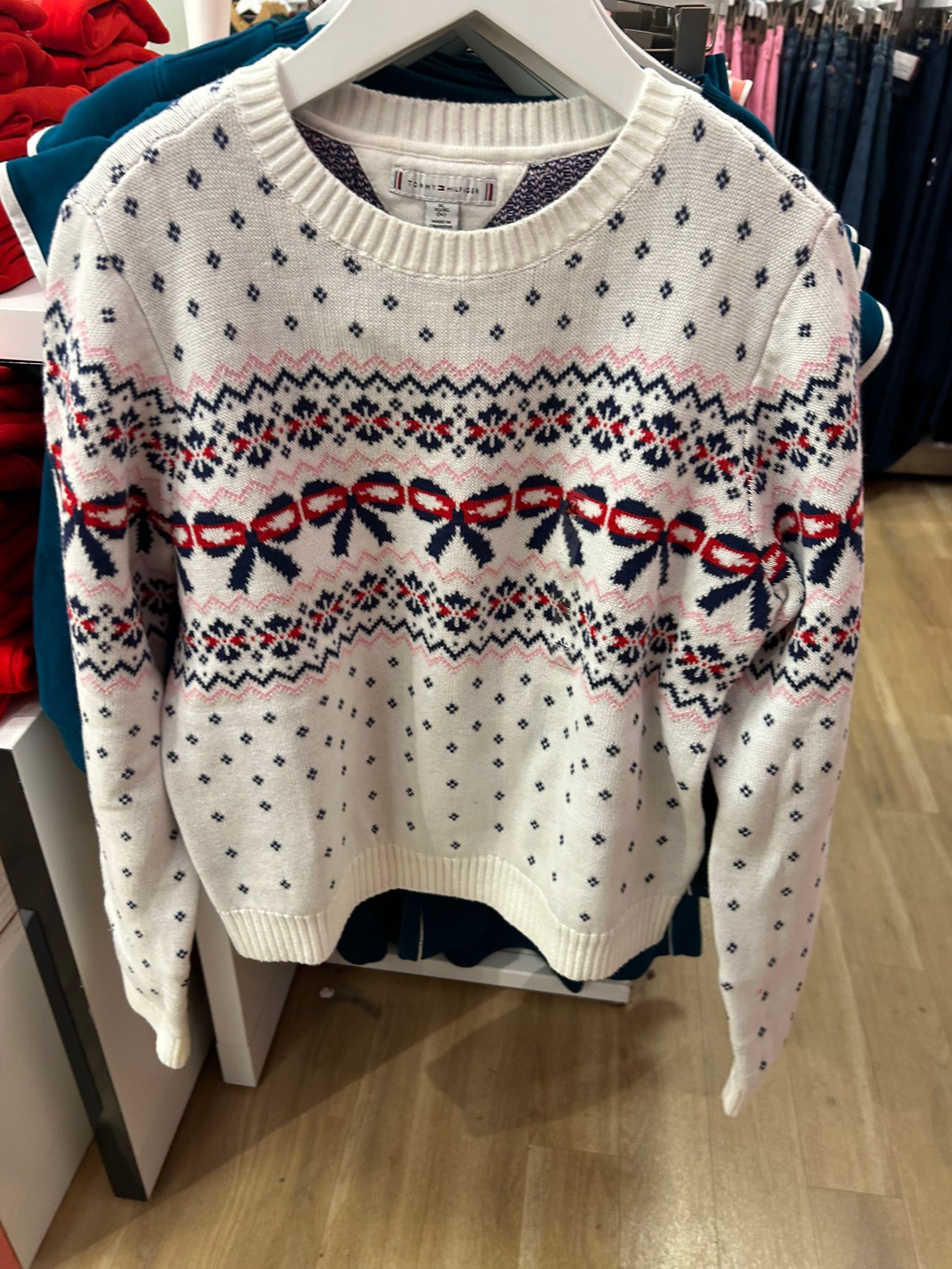 TOMMY Girls Fair Isle Bow Sweater Ecru