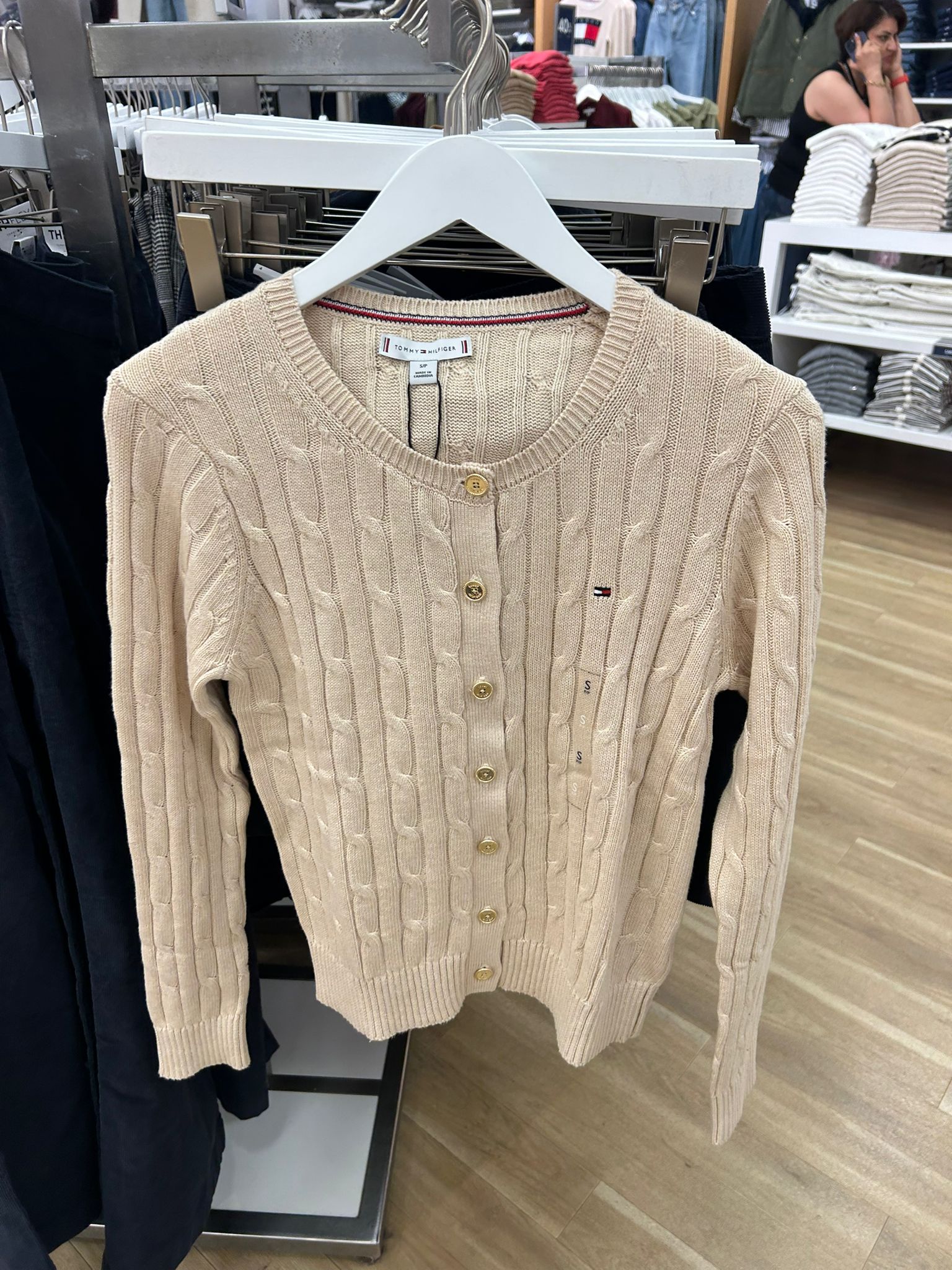 Womens' Tommy Cable Knit Cardigan Beige Heather