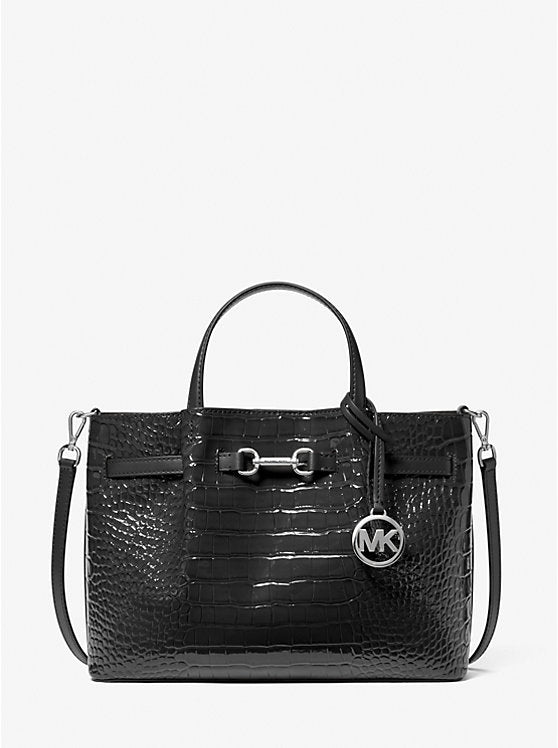 Women's Michael Kors Carson Medium Crocodile Embossed Satchel BLACK