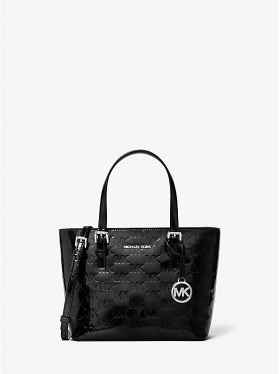 Women's Michael Kors Jet Set Extra-Small Metallic Logo Debossed Convertible Tote Bag BLACK