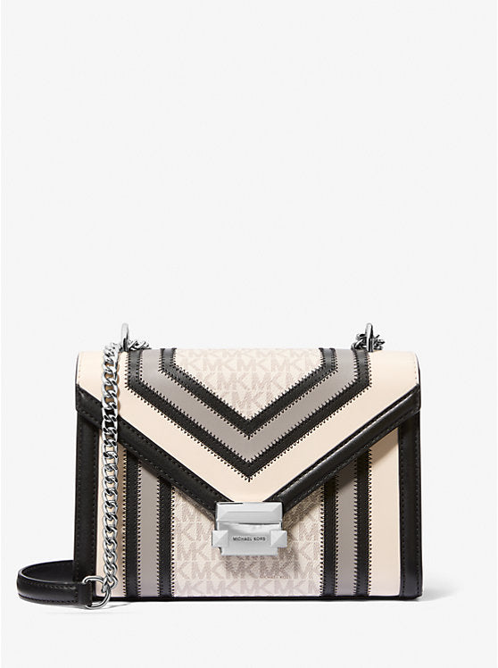 Michael Kors Womens' Whitney Medium Color-Block and Signature Logo Shoulder Bag/ PEARL GREY MULTI