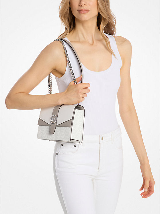 Womens' Michael Kors Greenwich Small Color-Block Signature Logo Crossbody Bag OPTIC WHITE