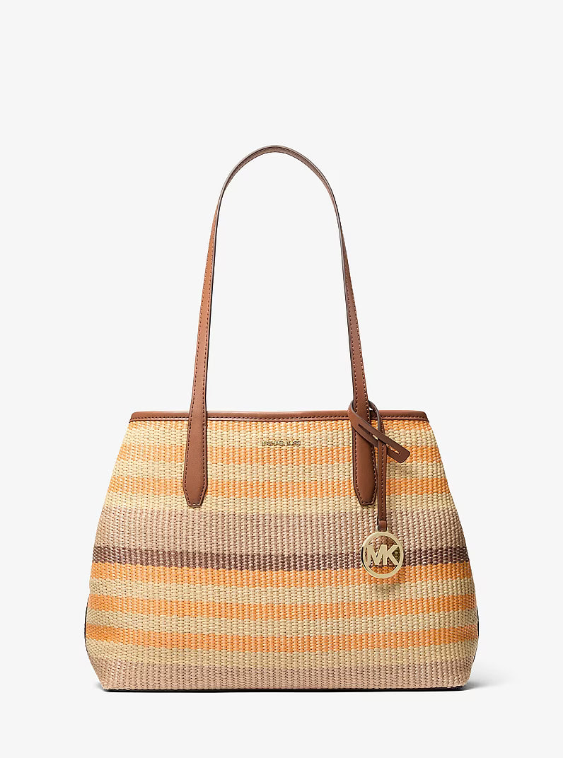Michael Kors Women's Avalon Medium Striped Woven Tote Bag-RAD ORNGE ML