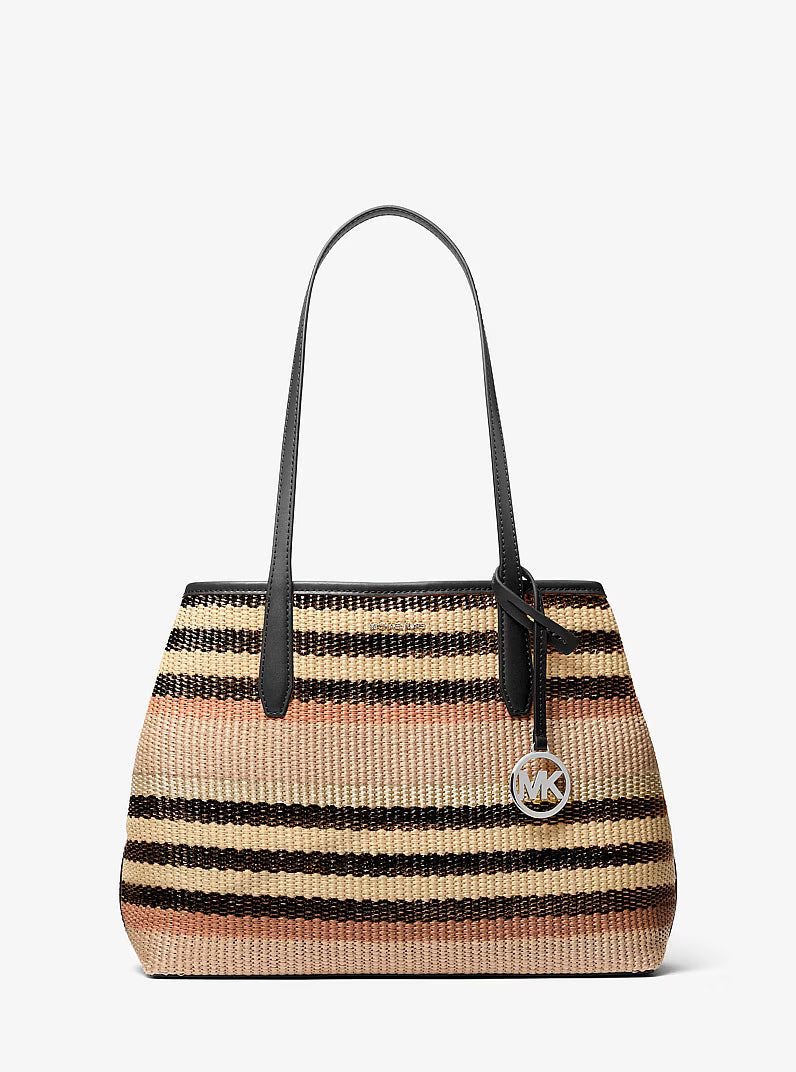 Michael Kors Women's Avalon Medium Striped Woven Tote Bag-Black