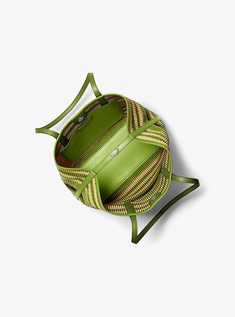 Michael Kors Women's Avalon Medium Striped Woven Tote Bag-Lime