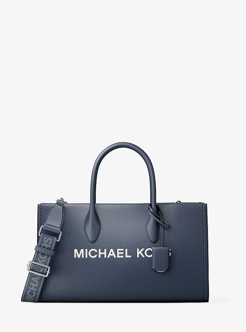 Michael Kors Women's Mirella Medium Pebbled Leather Satchel-Navy