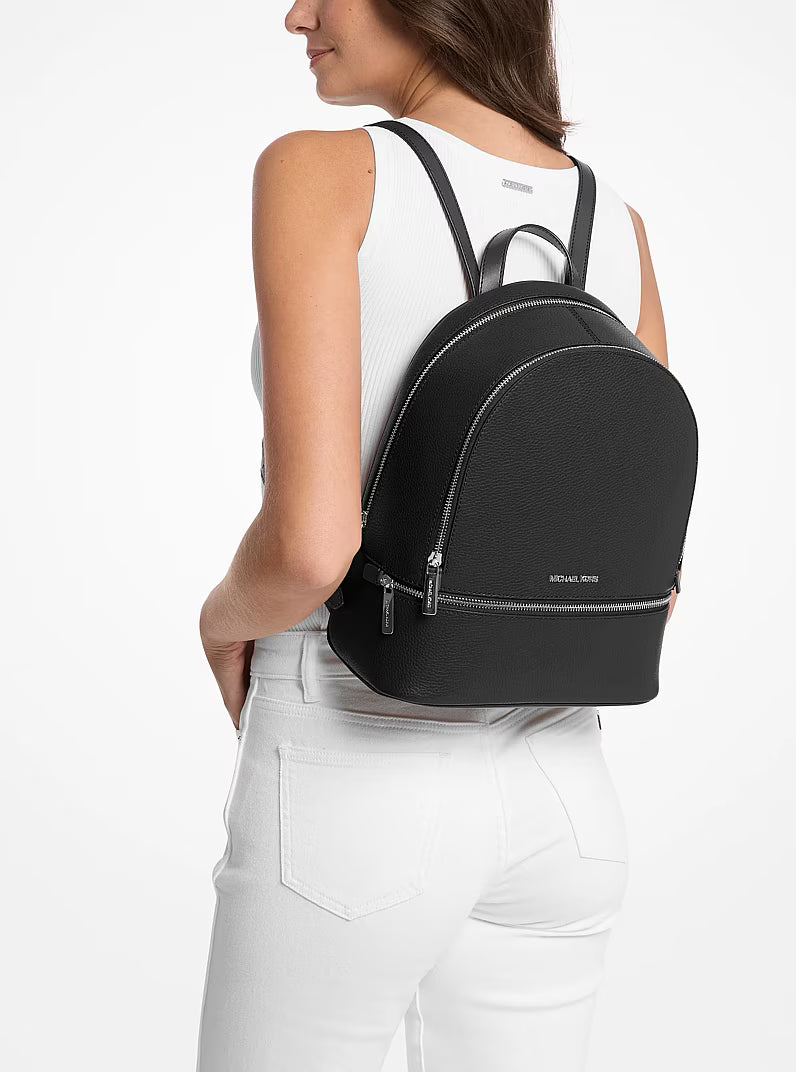 Michael Kors Women's Rhea Medium Pebbled Leather Backpack-Black