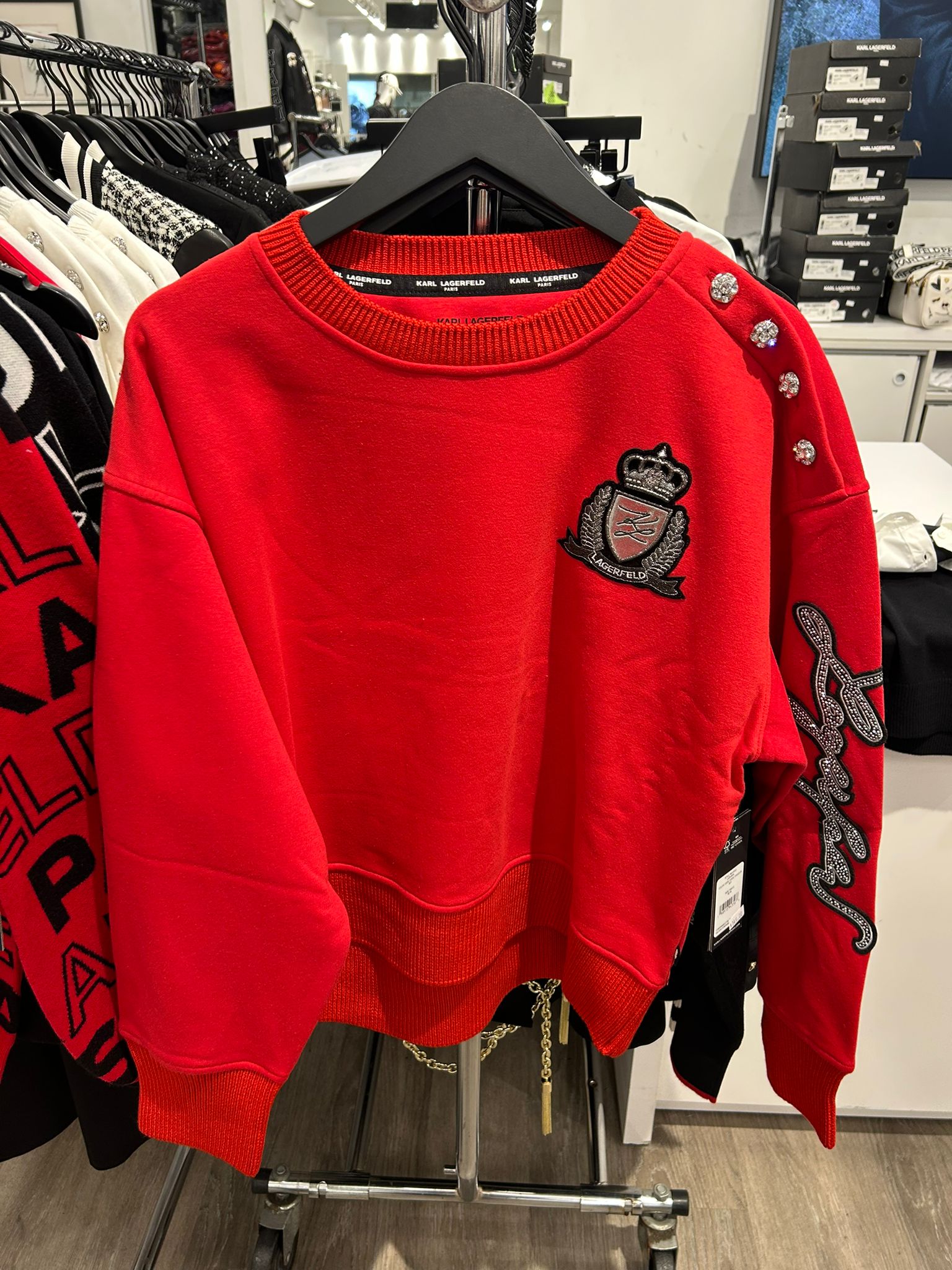 Karl Lagerfeld Paris Womens' PATCH SWEATSHIRT WITH BUTTONS RED