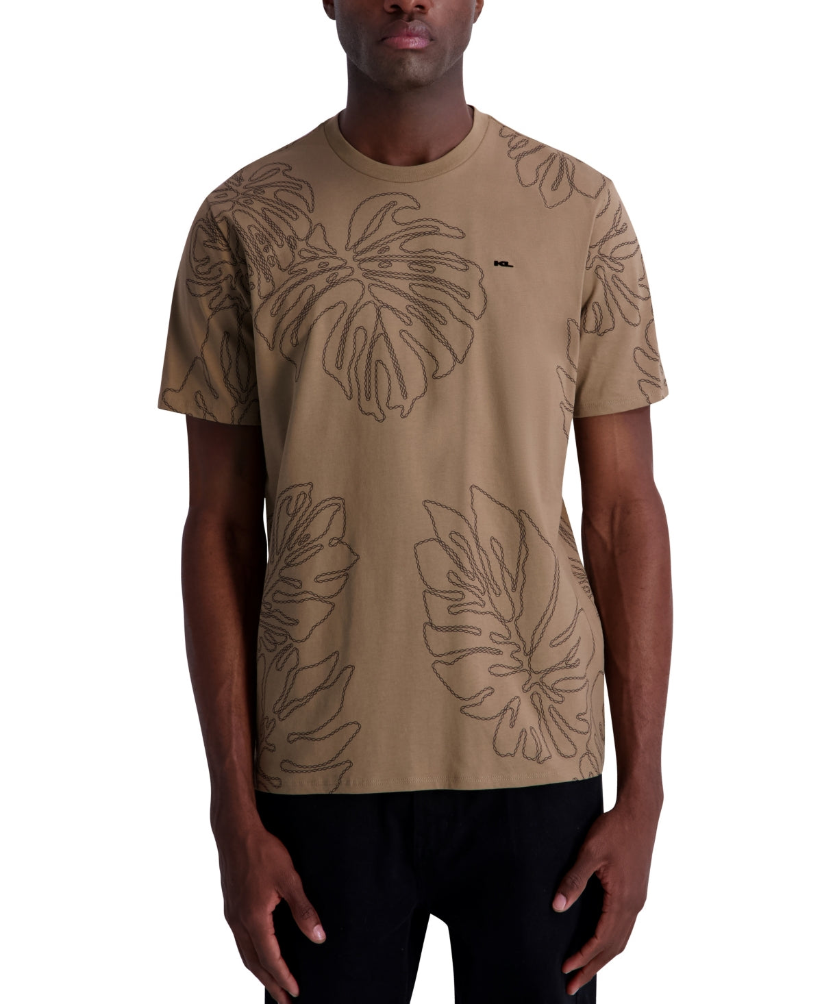 Karl Lagerfeld Paris Men's Leaf Graphic Print T-Shirt-Light Brown