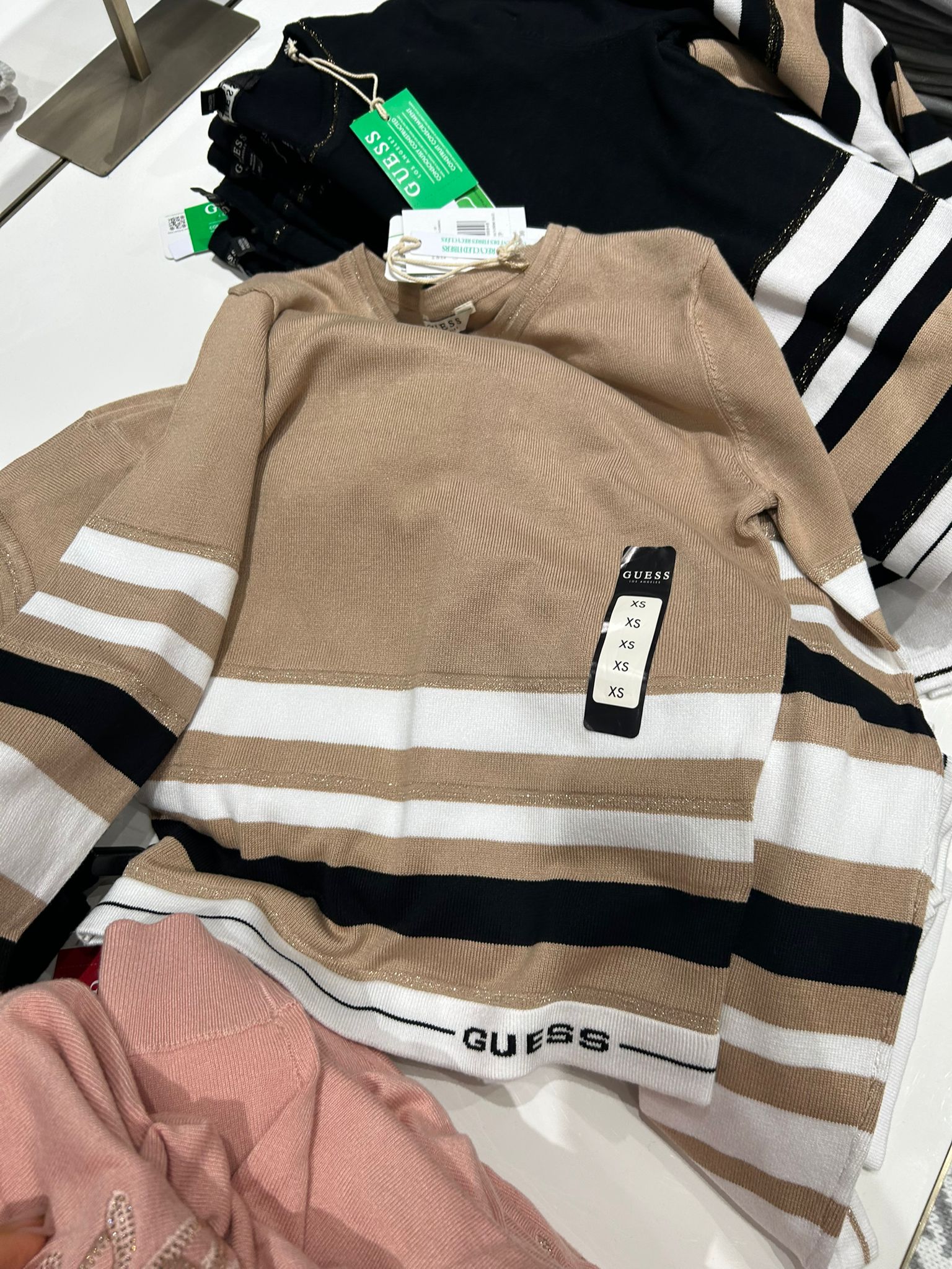 Guess Womens' Eco Cindy Striped Sweater Beige