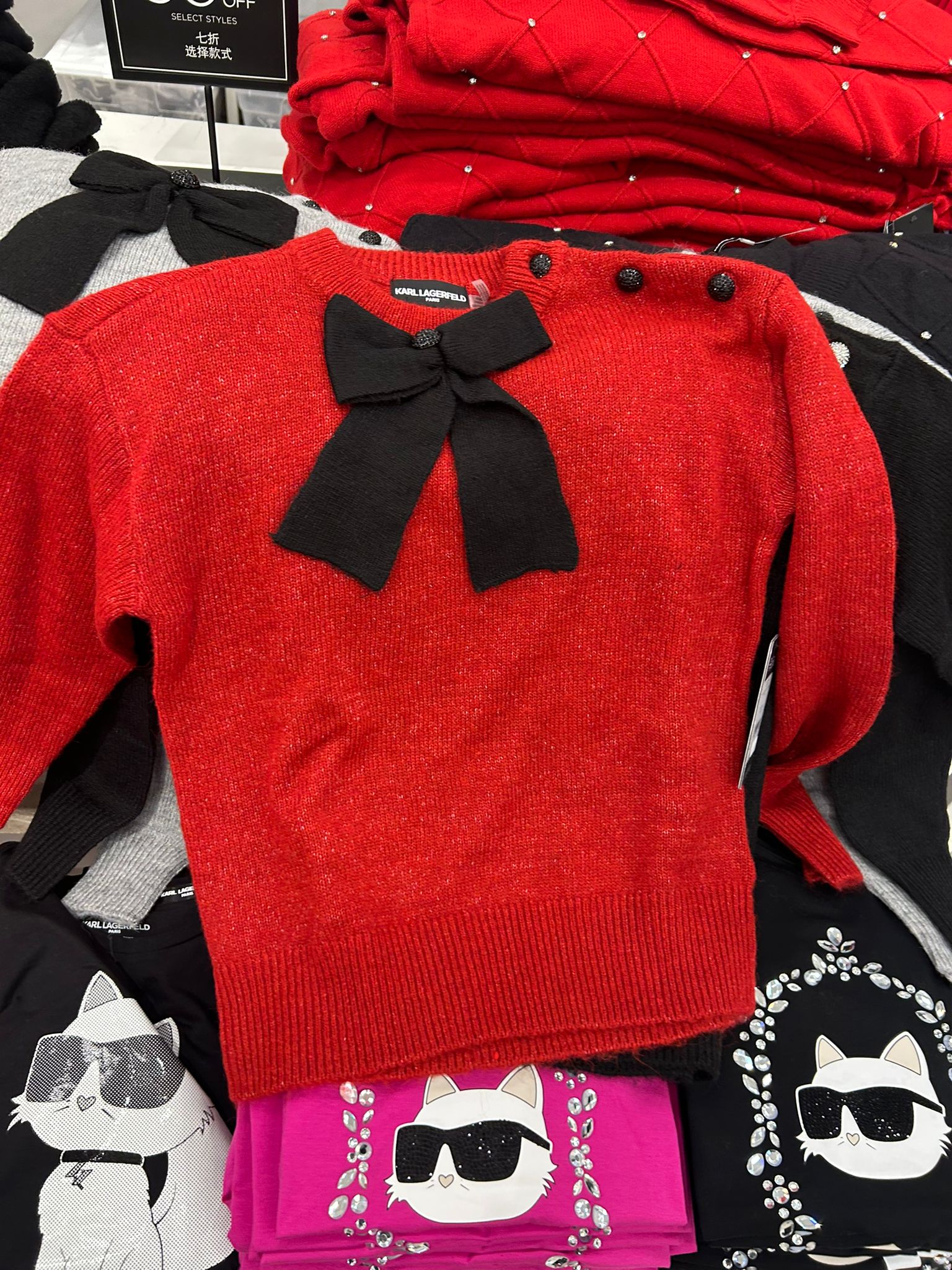 Womens' KARL LAGERFELD PARIS Women's Big Bow Applique Long Sleeve Sweater Admiral/bk